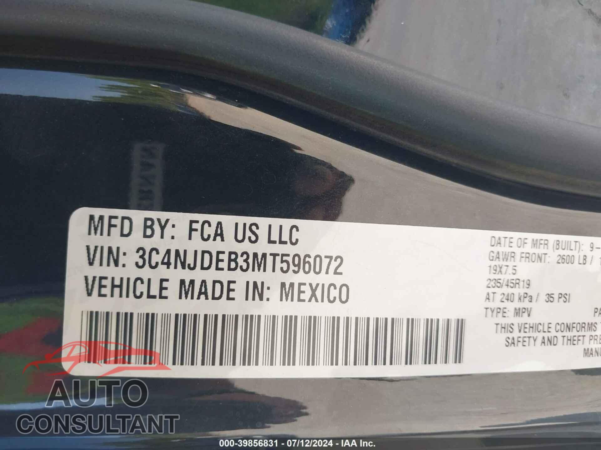 JEEP COMPASS 2021 - 3C4NJDEB3MT596072