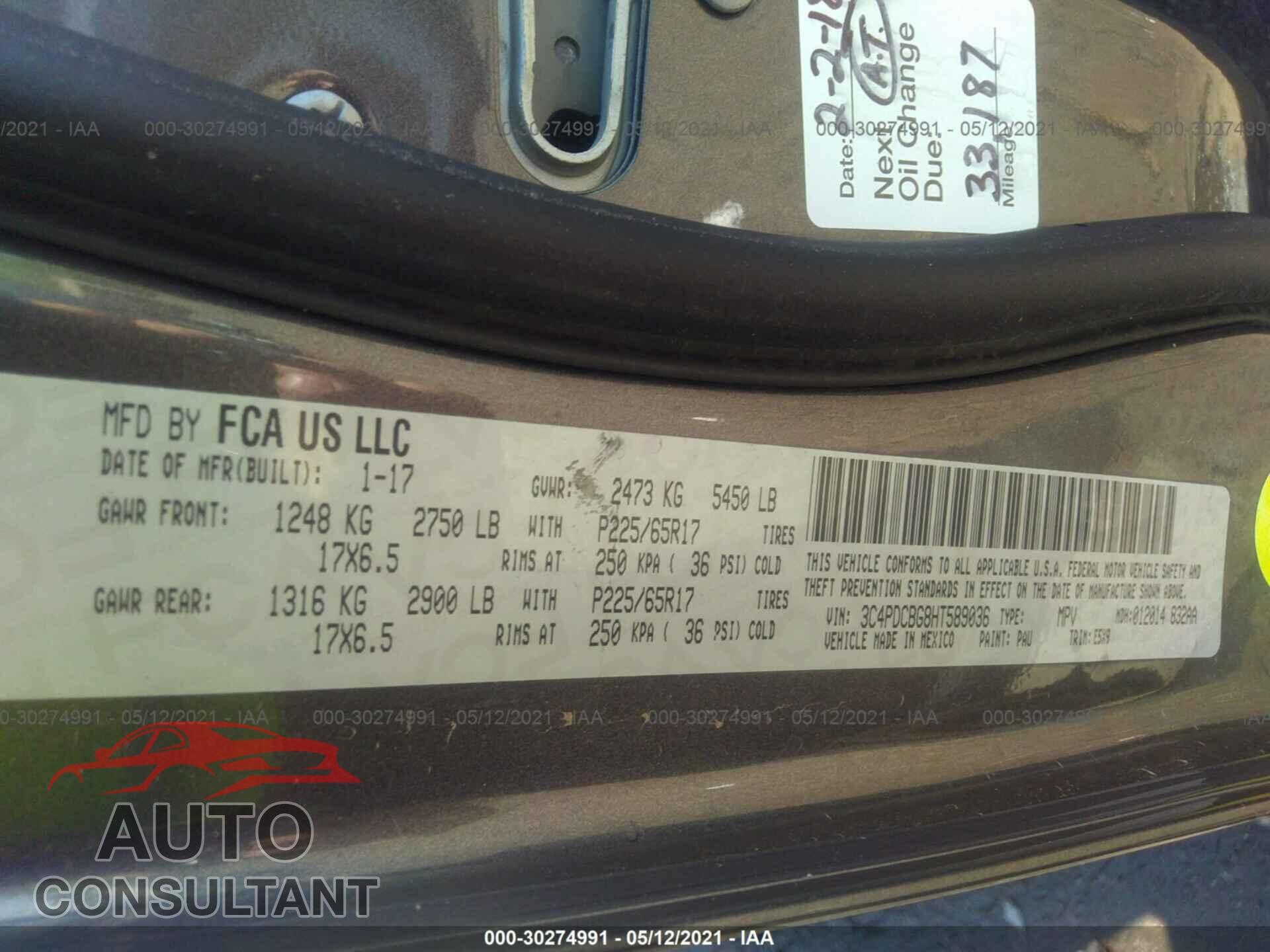 DODGE JOURNEY 2017 - 3C4PDCBG8HT589036