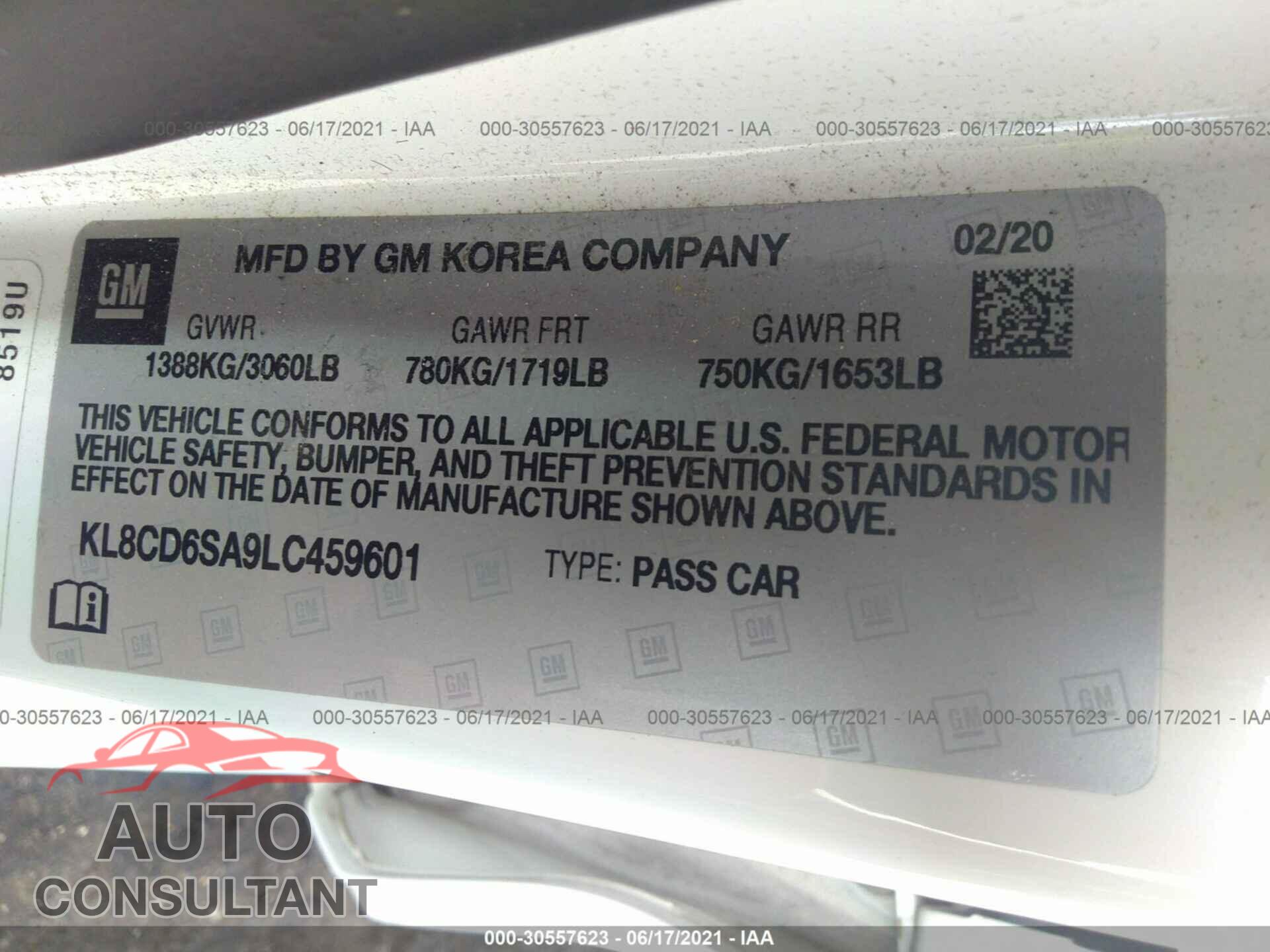 CHEVROLET SPARK 2020 - KL8CD6SA9LC459601