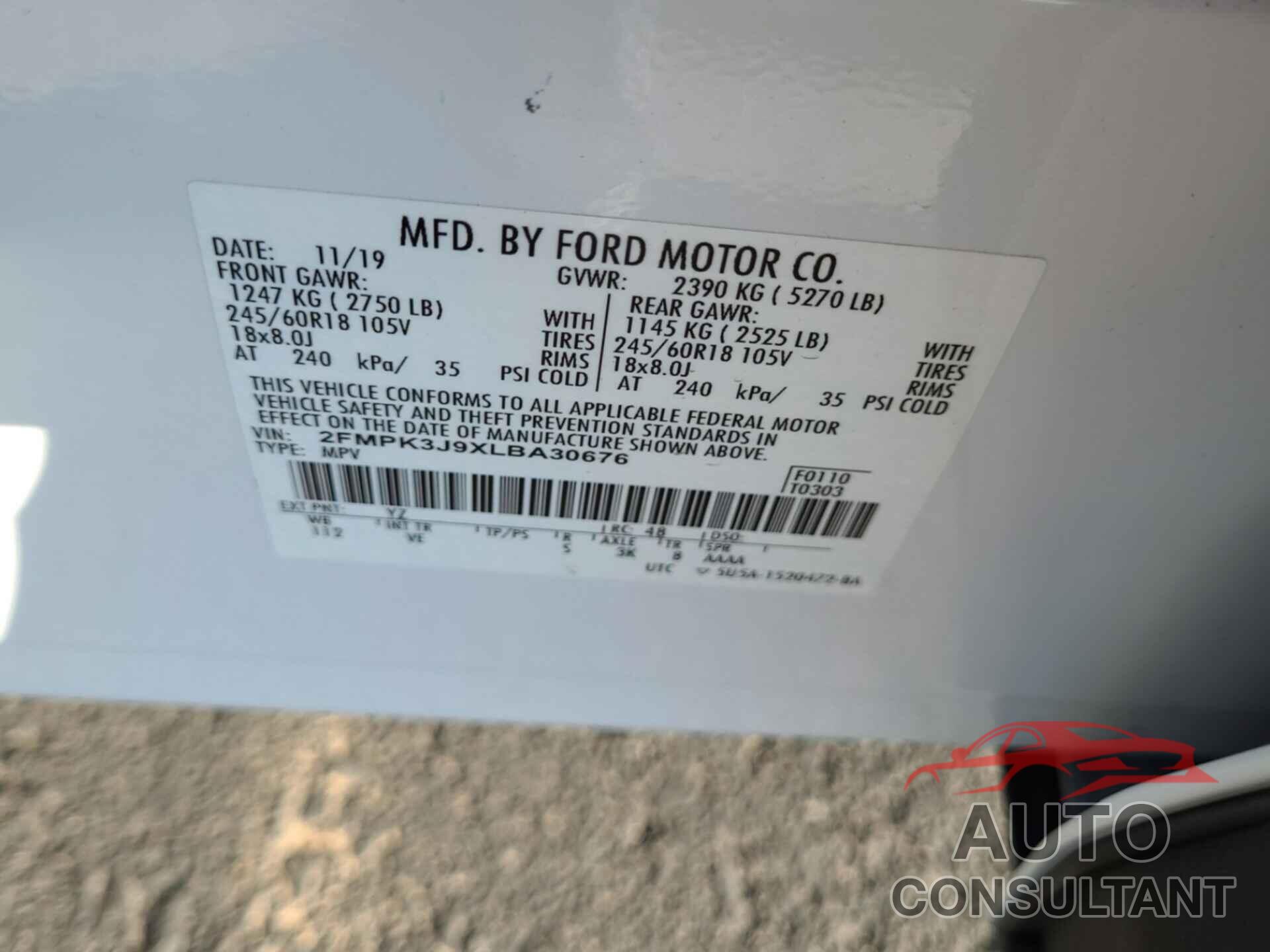 FORD EDGE 2020 - 2FMPK3J9XLBA30676