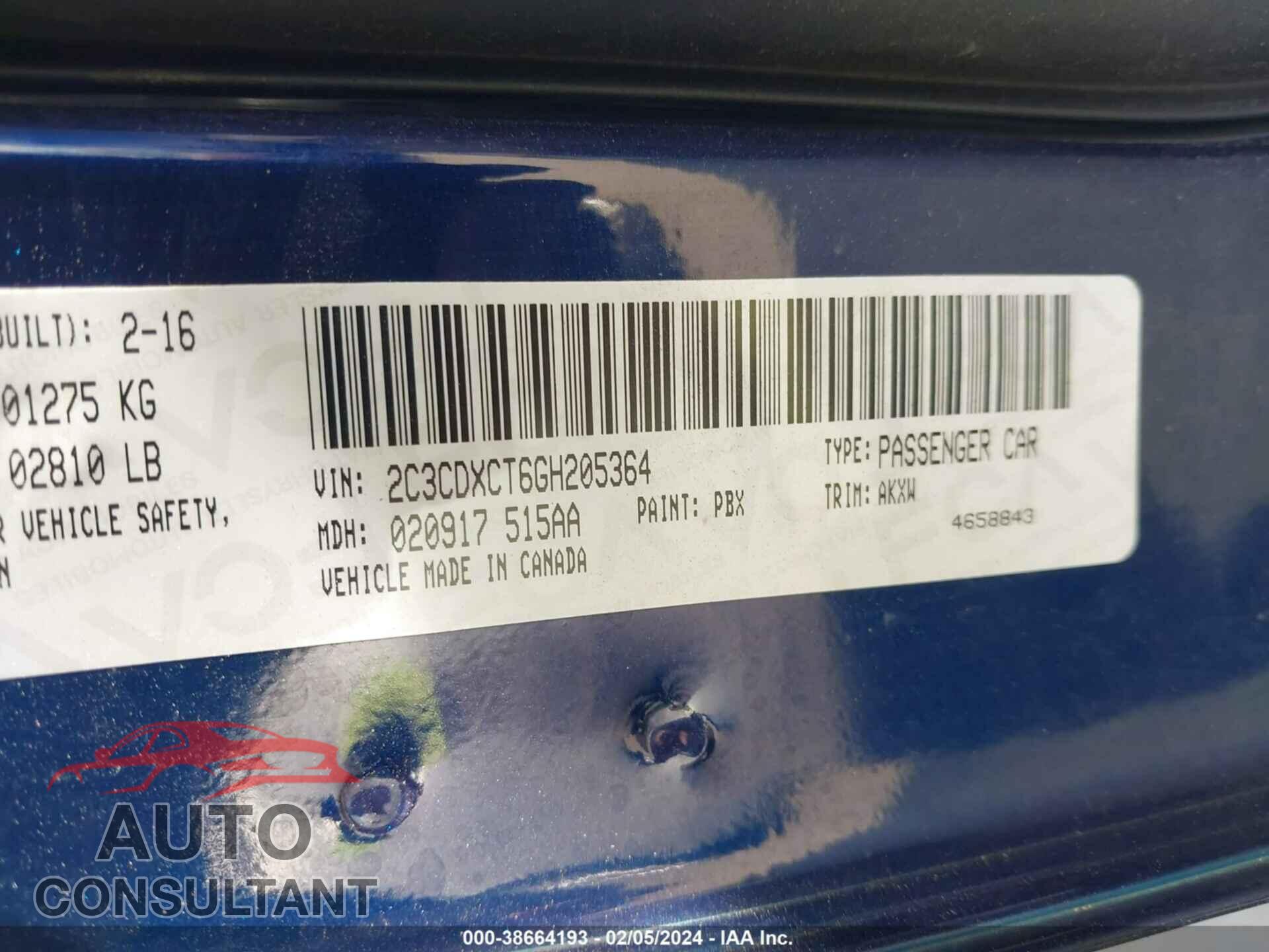 DODGE CHARGER 2016 - 2C3CDXCT6GH205364