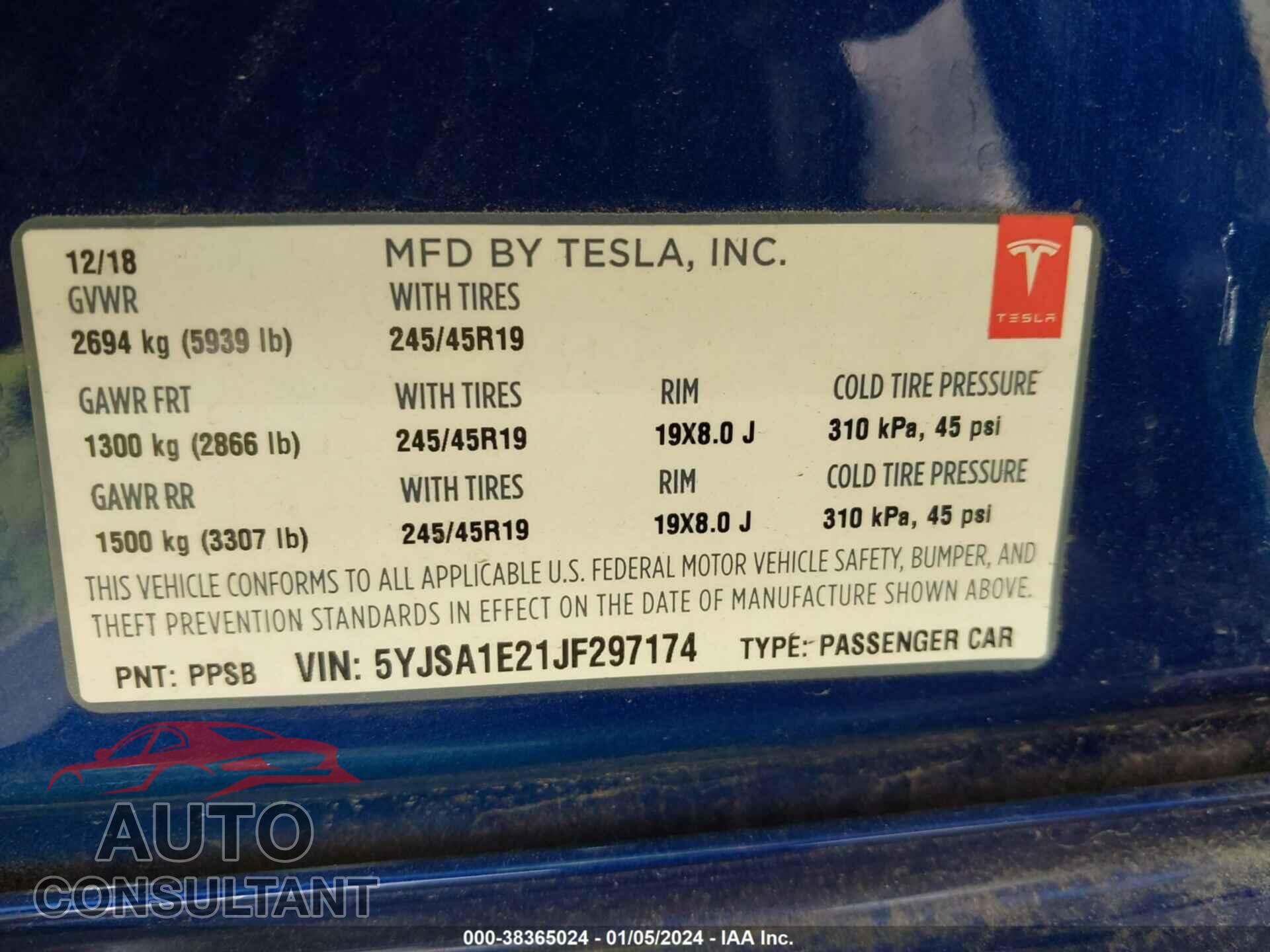 TESLA MODEL S 2018 - 5YJSA1E21JF297174
