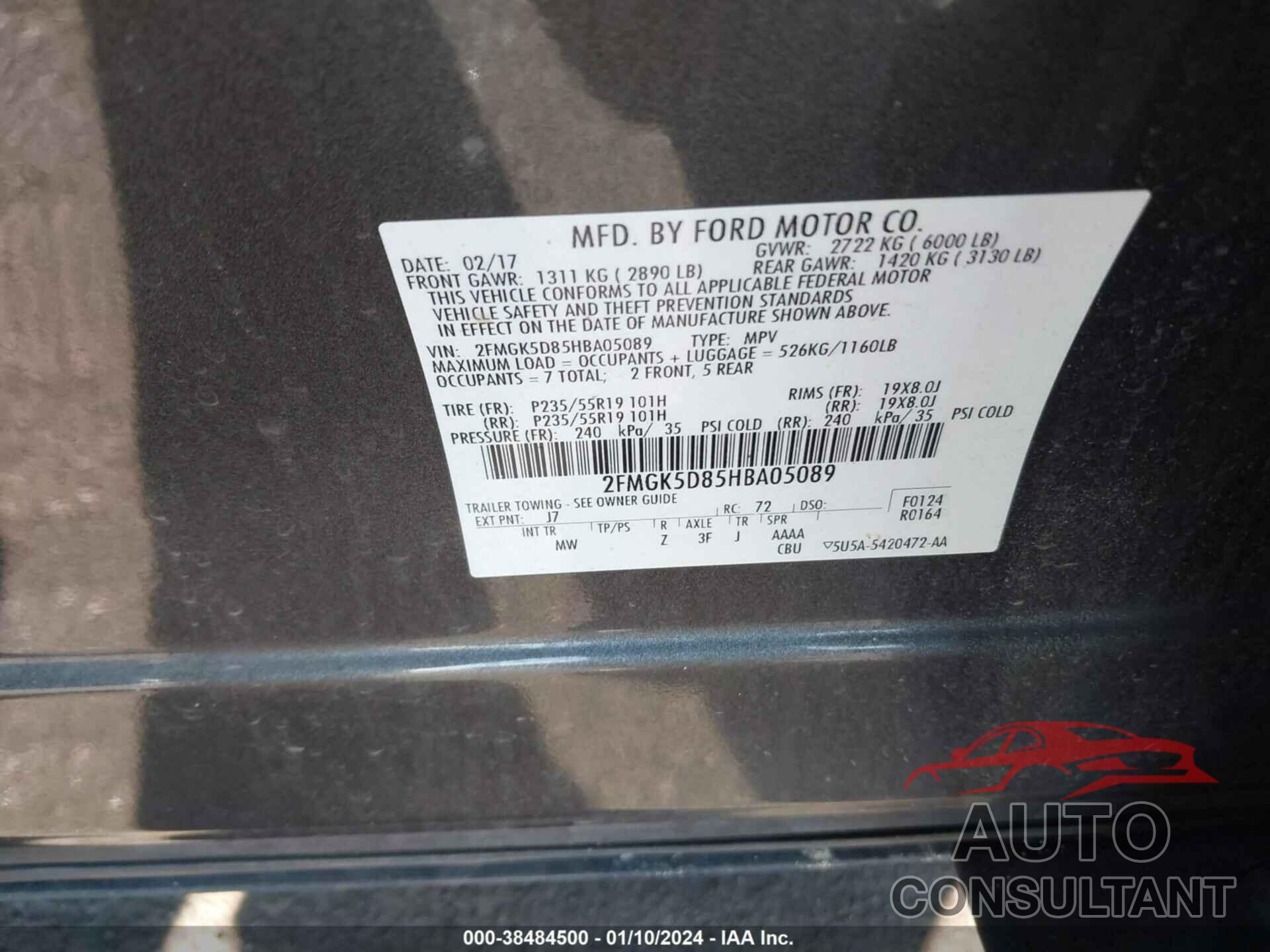 FORD FLEX 2017 - 2FMGK5D85HBA05089