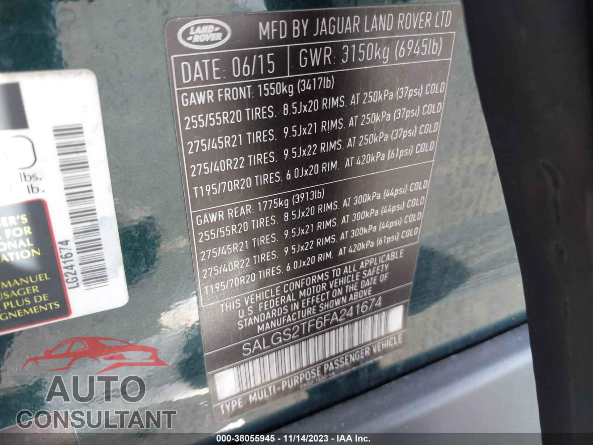 LAND ROVER RANGE ROVER 2015 - SALGS2TF6FA241674