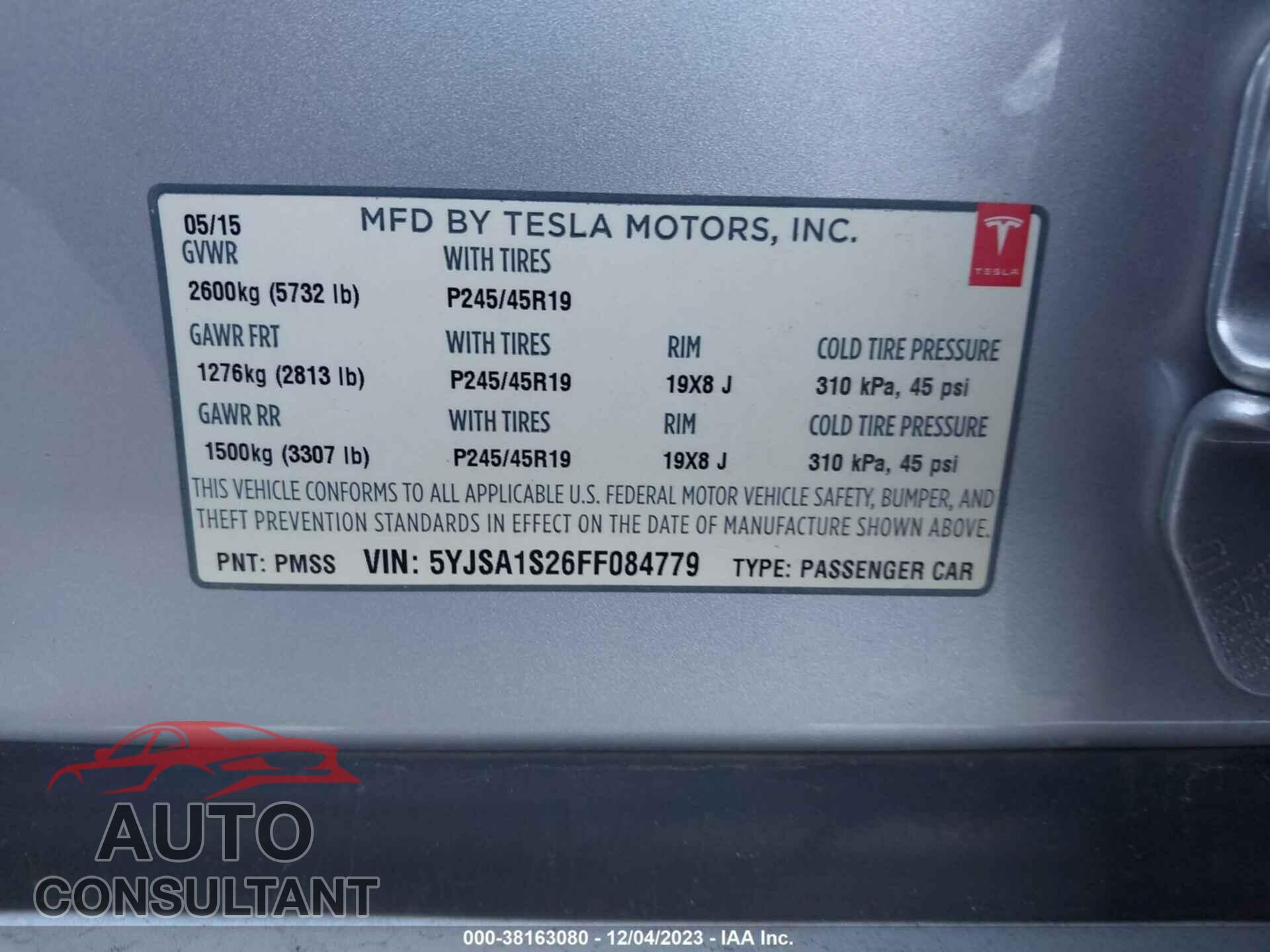 TESLA MODEL S 2015 - 5YJSA1S26FF084779