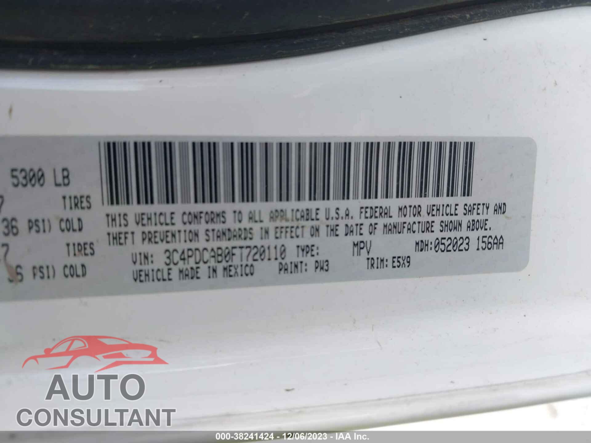 DODGE JOURNEY 2015 - 3C4PDCAB0FT720110