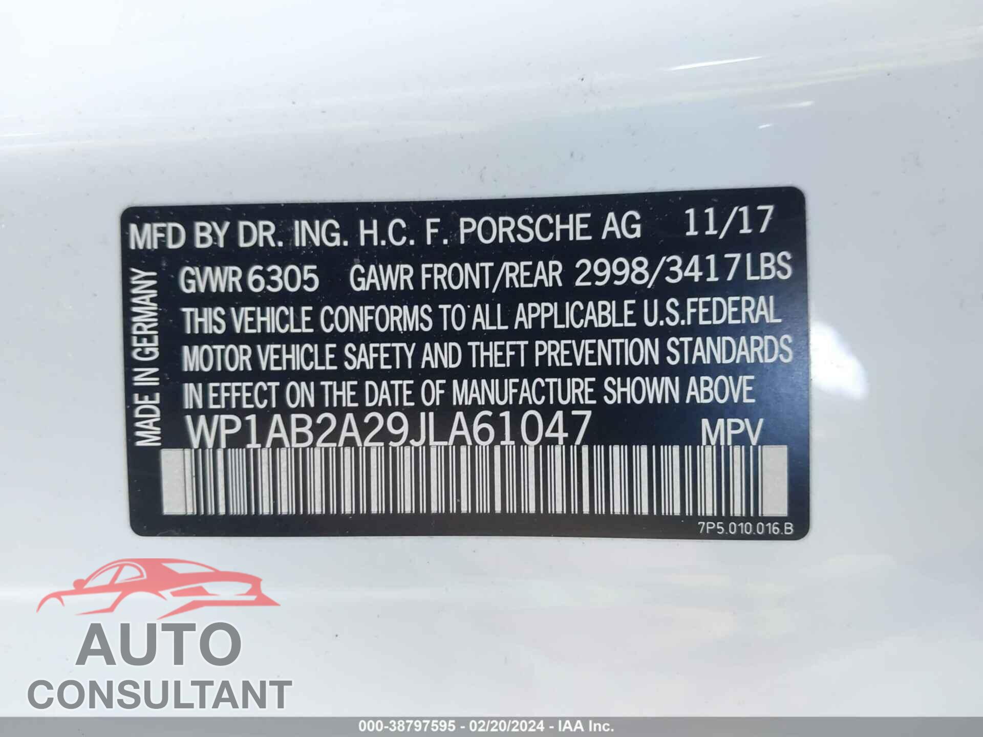PORSCHE CAYENNE 2018 - WP1AB2A29JLA61047