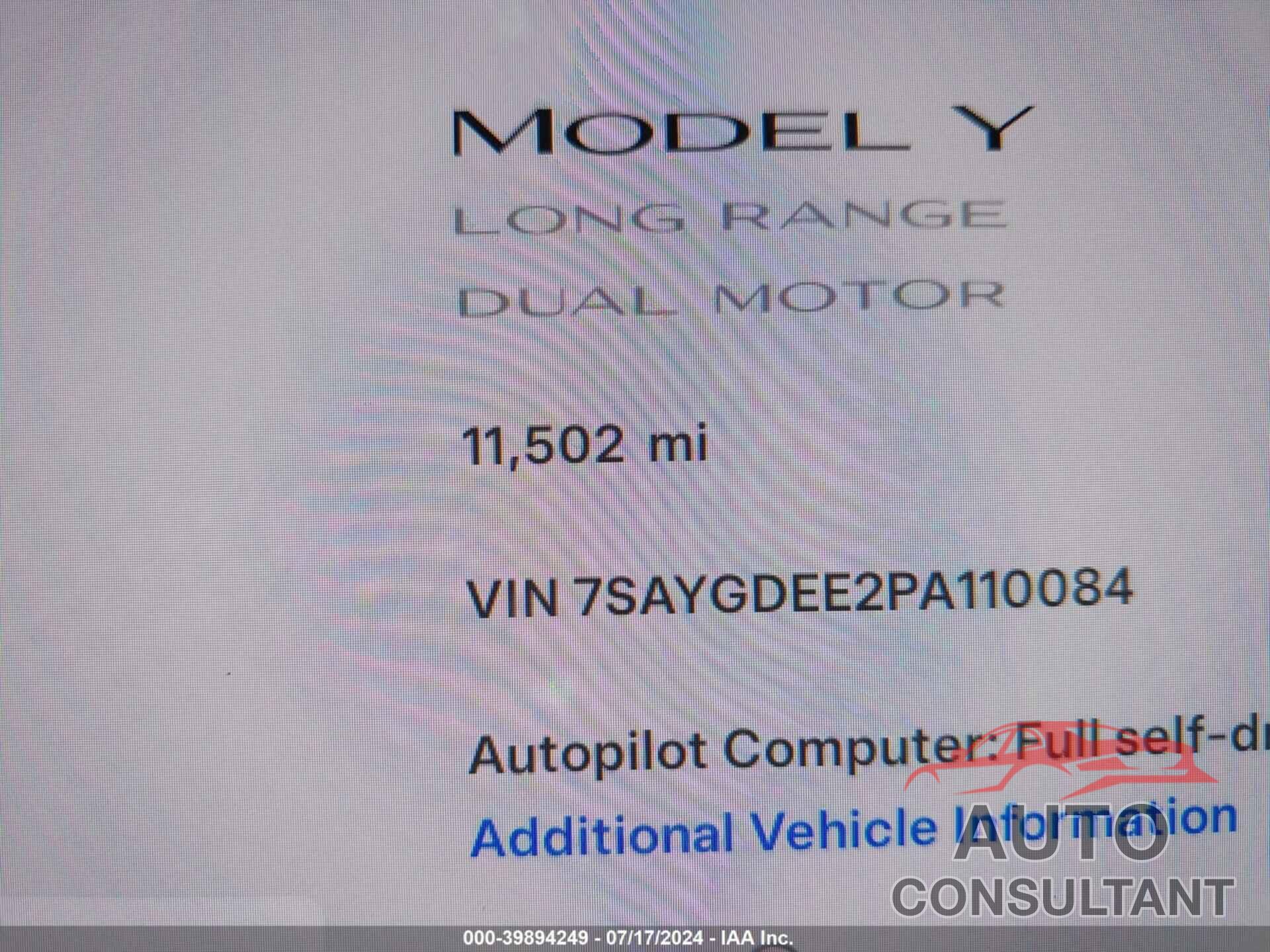 TESLA MODEL Y 2023 - 7SAYGDEE2PA110084