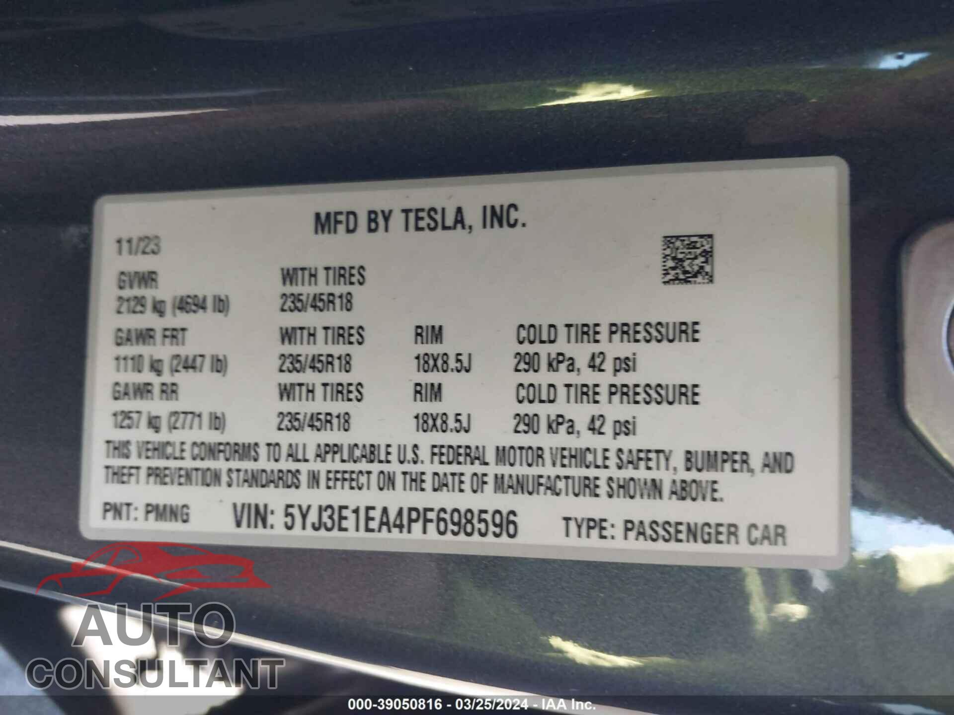 TESLA MODEL 3 2023 - 5YJ3E1EA4PF698596