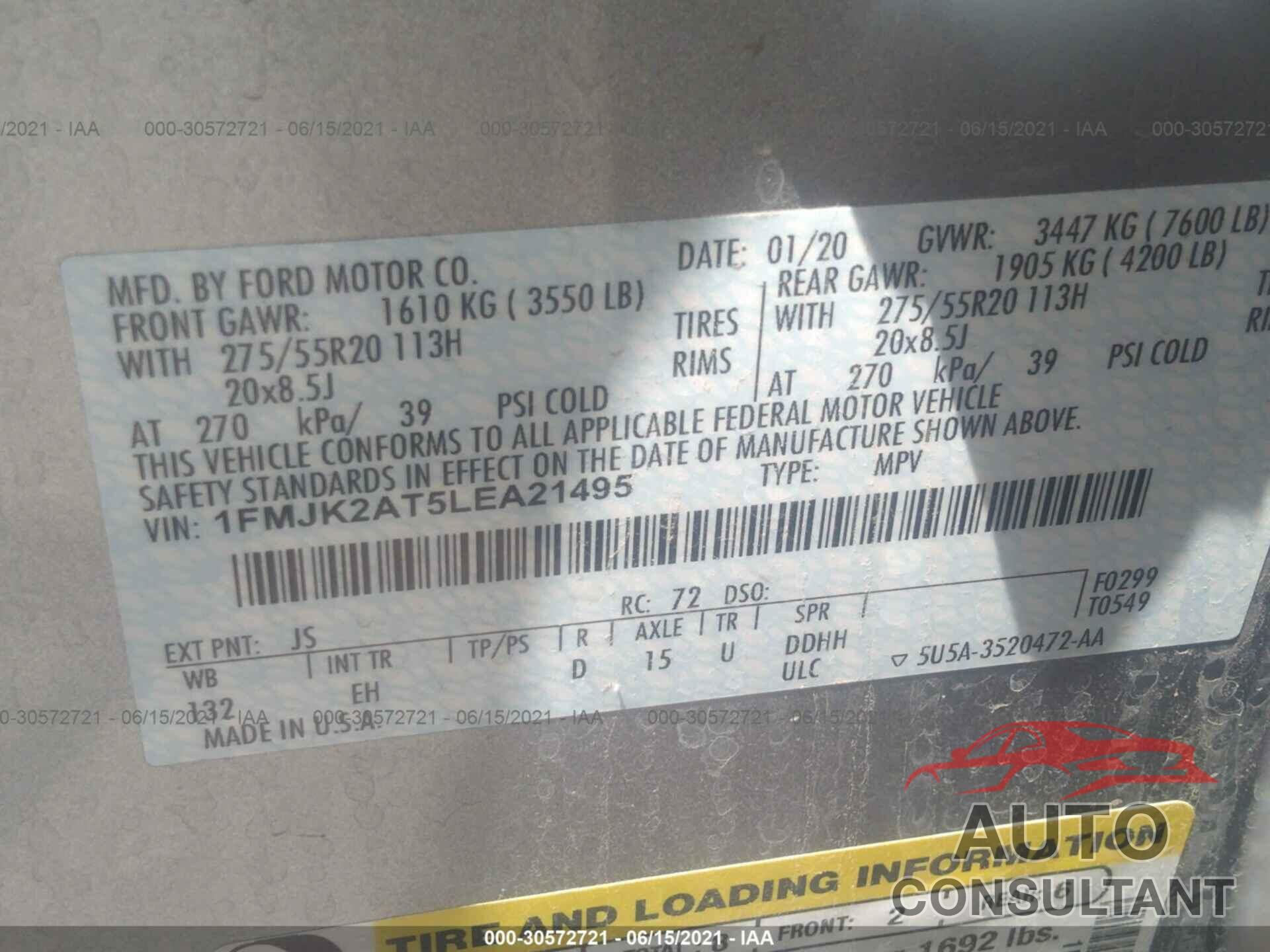 FORD EXPEDITION MAX 2020 - 1FMJK2AT5LEA21495