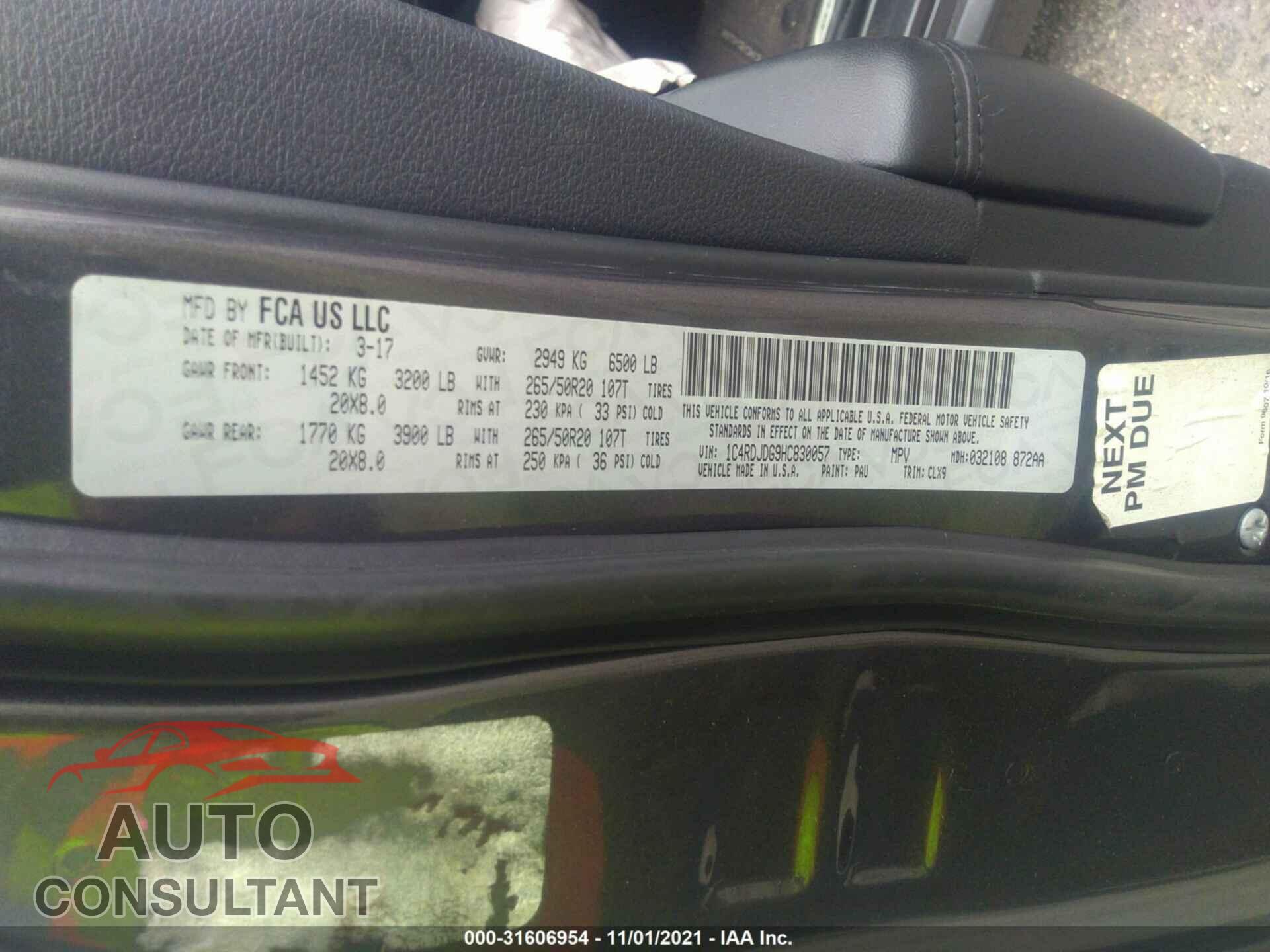 DODGE DURANGO 2017 - 1C4RDJDG9HC830057