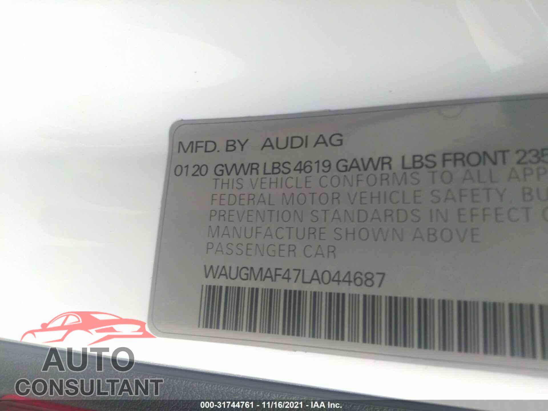 AUDI A4 2020 - WAUGMAF47LA044687