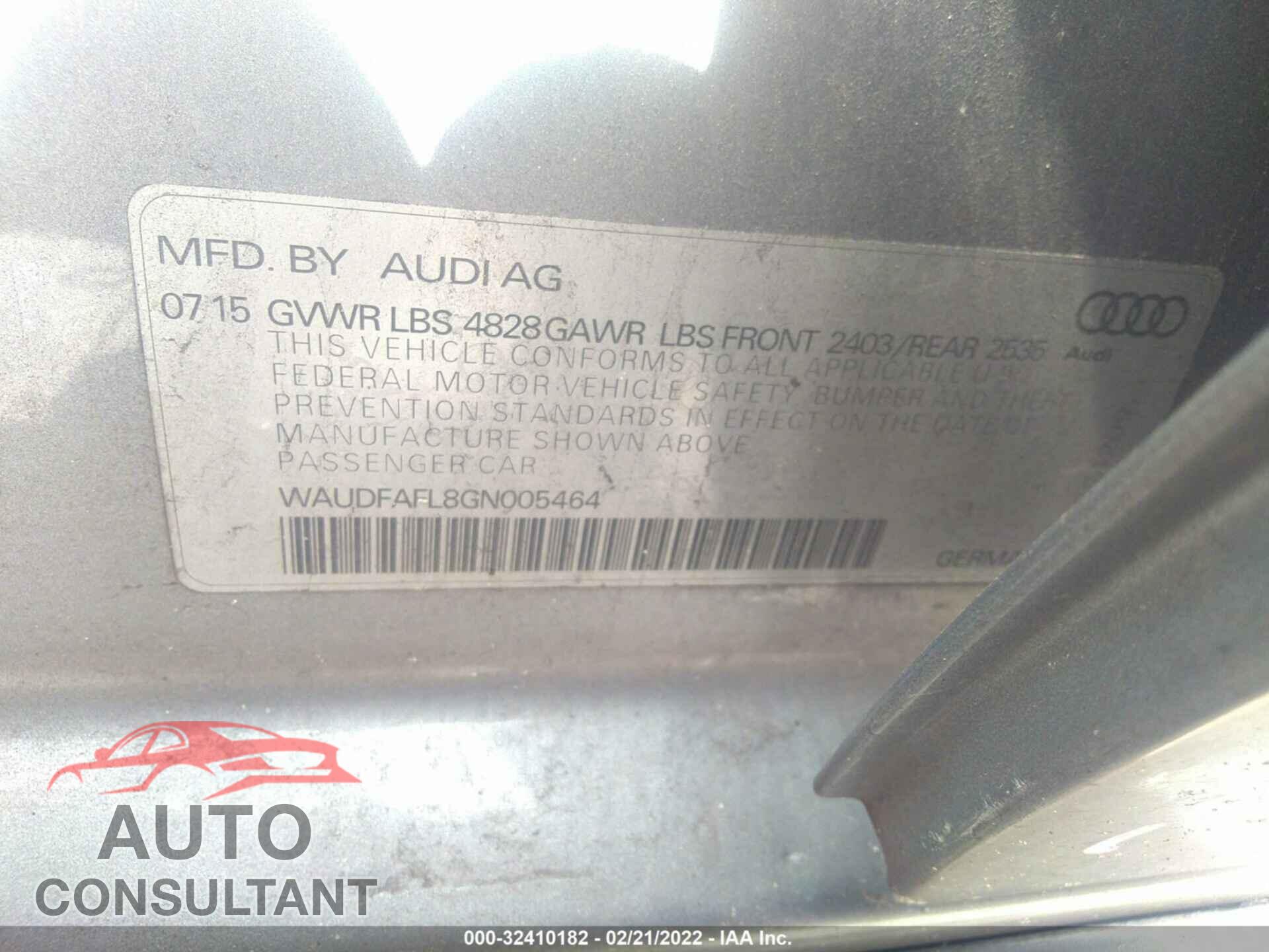 AUDI A4 2016 - WAUDFAFL8GN005464