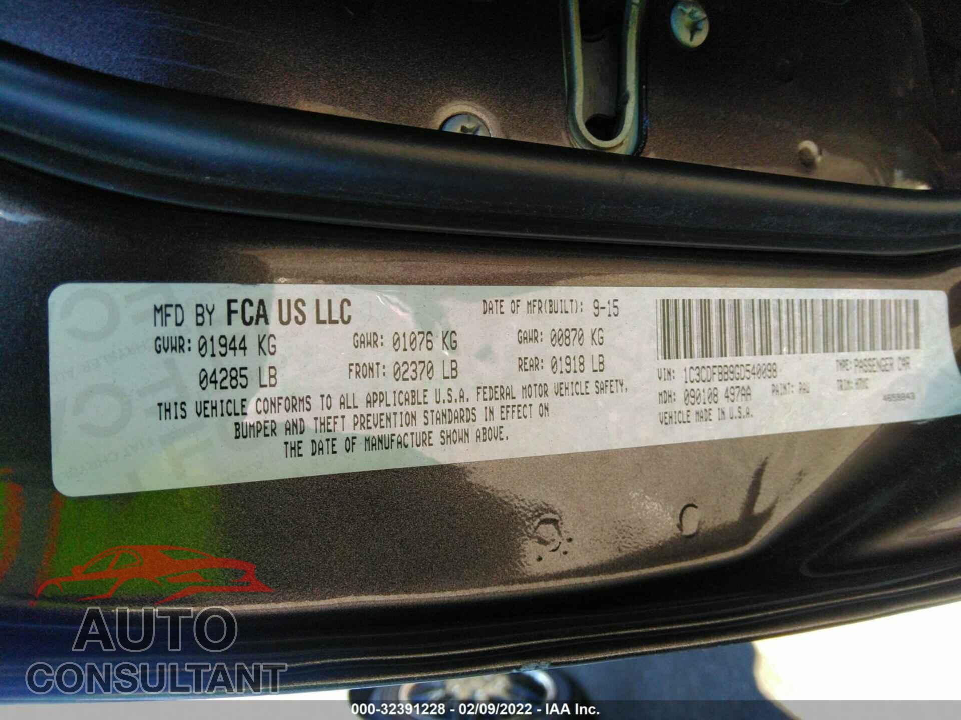 DODGE DART 2016 - 1C3CDFBB9GD540098