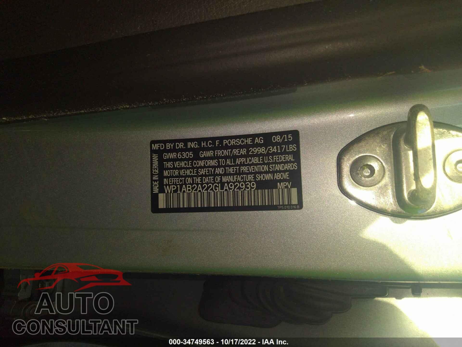 PORSCHE CAYENNE 2016 - WP1AB2A22GLA92939