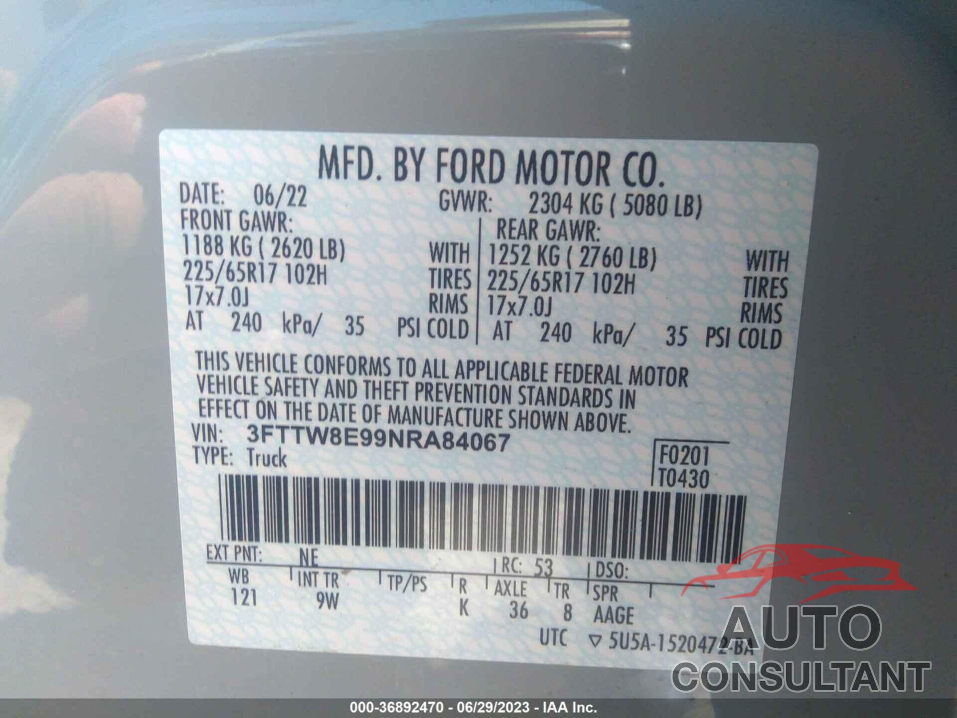 FORD MAVERICK 2022 - 3FTTW8E99NRA84067