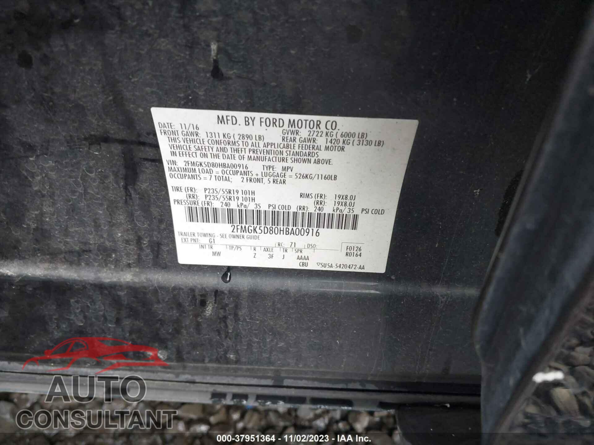 FORD FLEX 2017 - 2FMGK5D80HBA00916