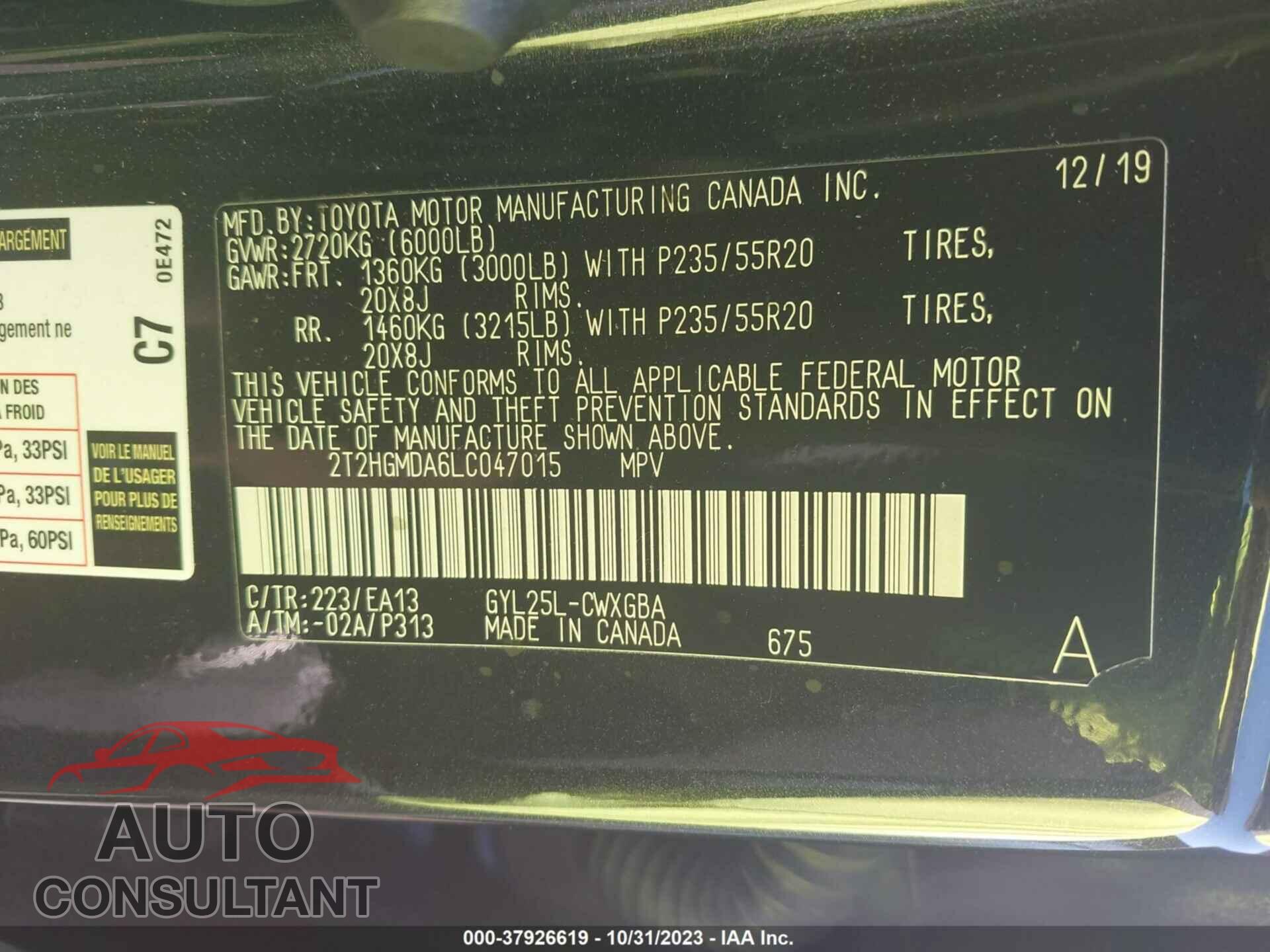 LEXUS RX 2020 - 2T2HGMDA6LC047015