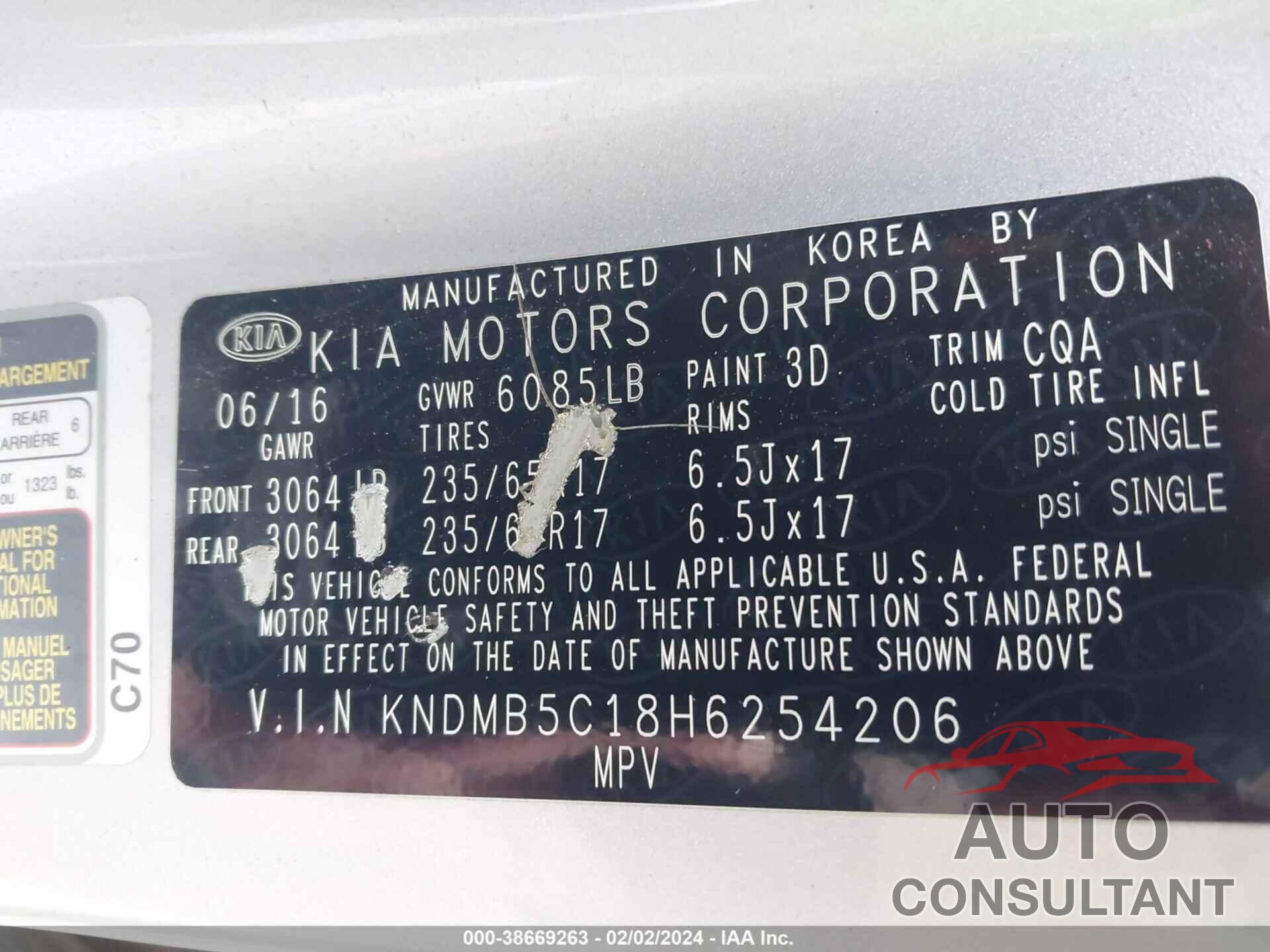 KIA SEDONA 2017 - KNDMB5C18H6254206