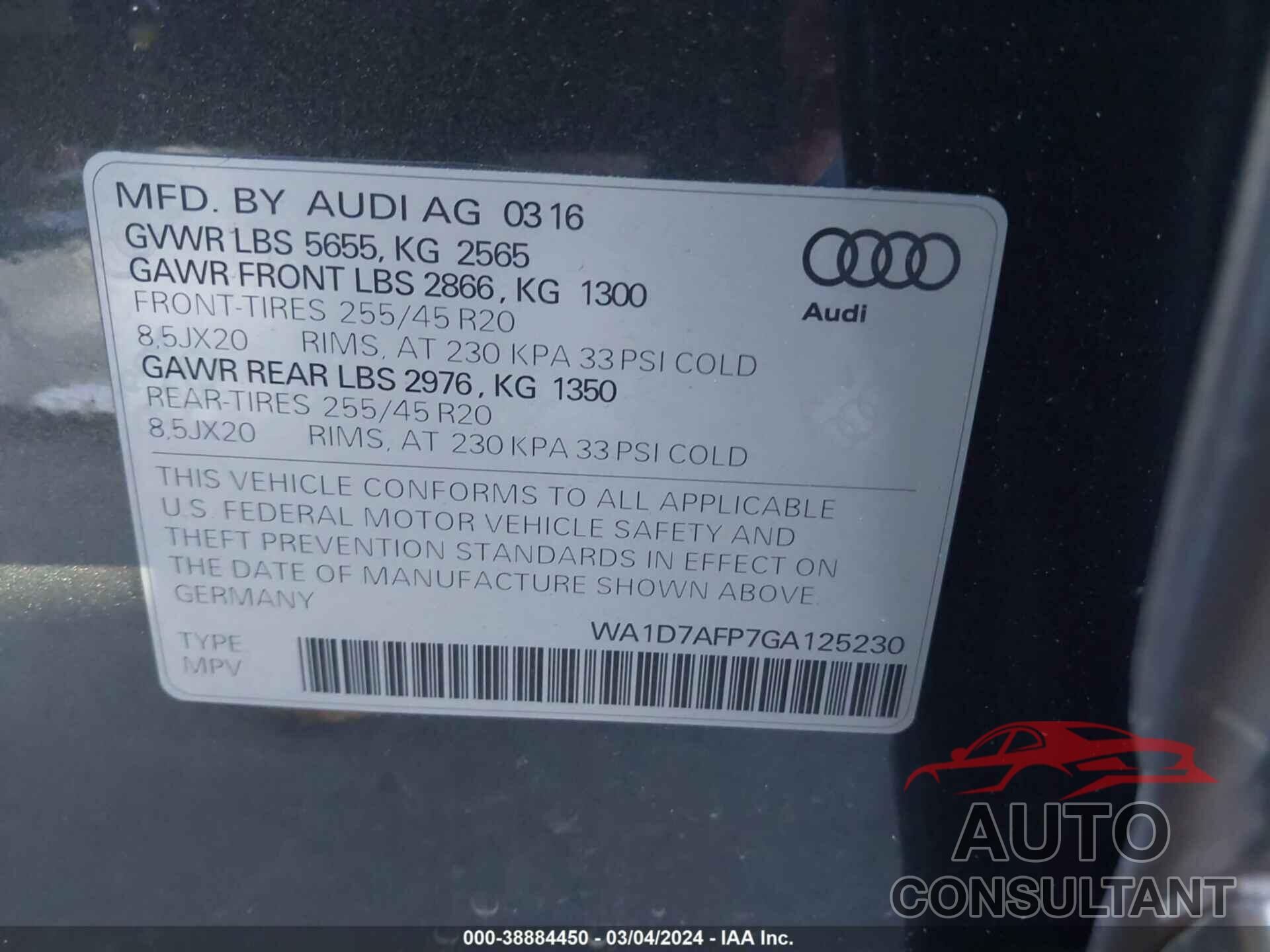 AUDI Q5 2016 - WA1D7AFP7GA125230