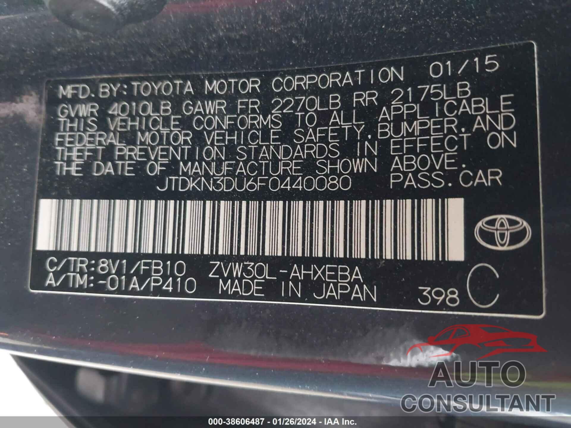 TOYOTA PRIUS 2015 - JTDKN3DU6F0440080