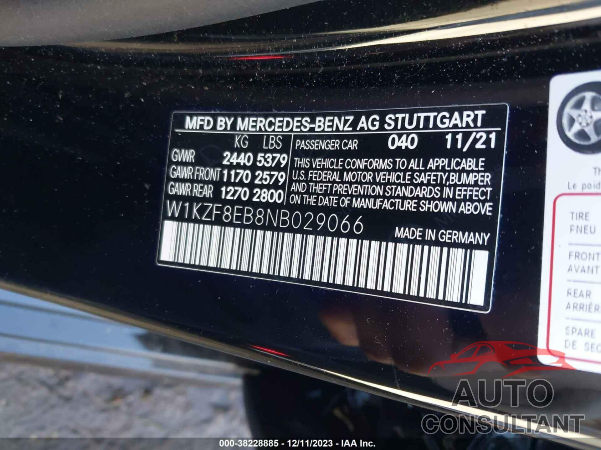 MERCEDES-BENZ E 350 2022 - W1KZF8EB8NB029066