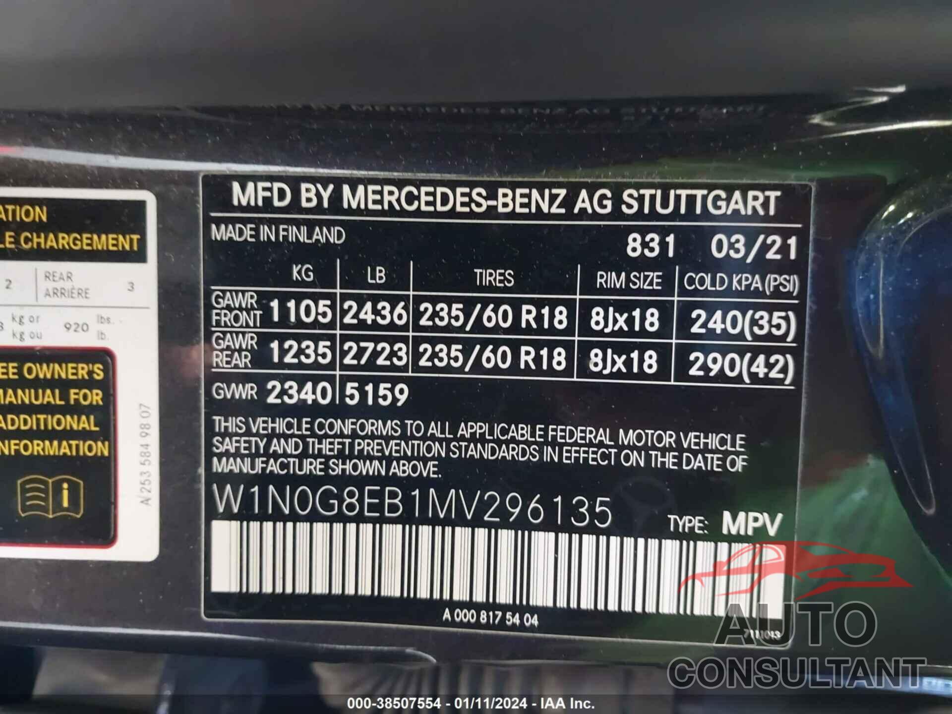 MERCEDES-BENZ GLC 300 2021 - W1N0G8EB1MV296135