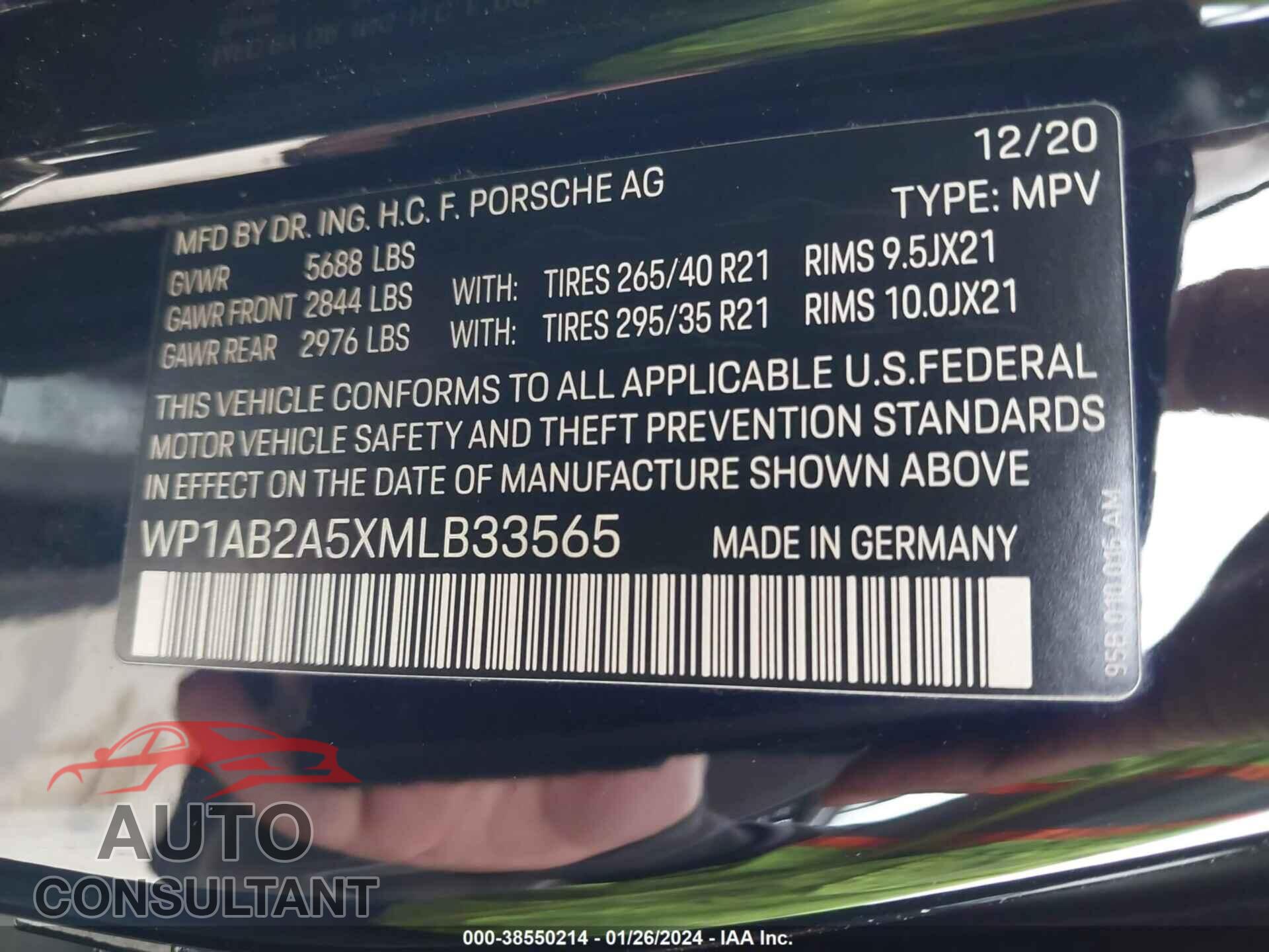 PORSCHE MACAN 2021 - WP1AB2A5XMLB33565
