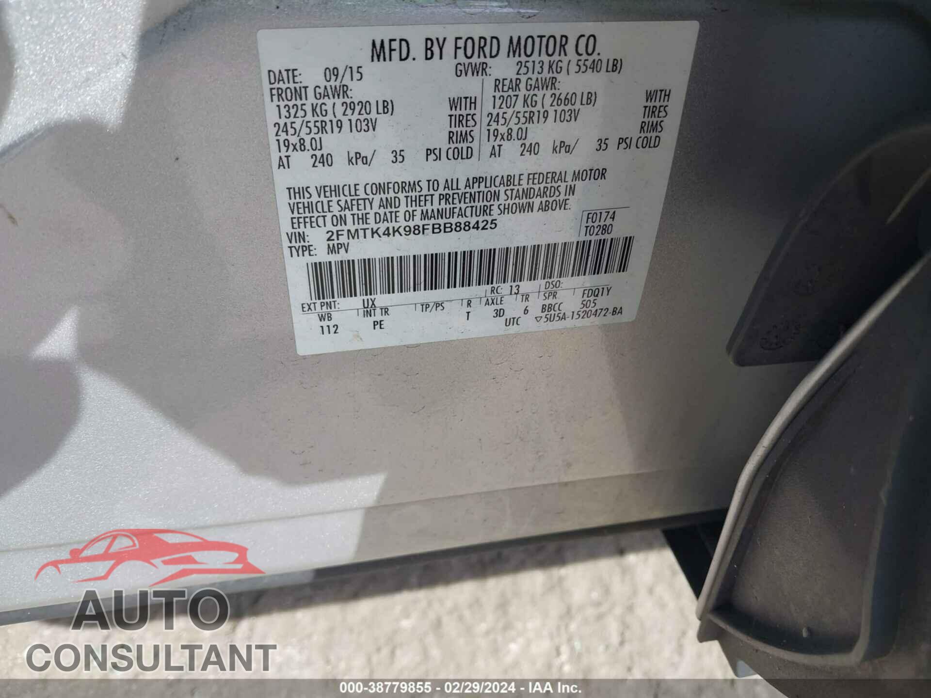 FORD EDGE 2015 - 2FMTK4K98FBB88425