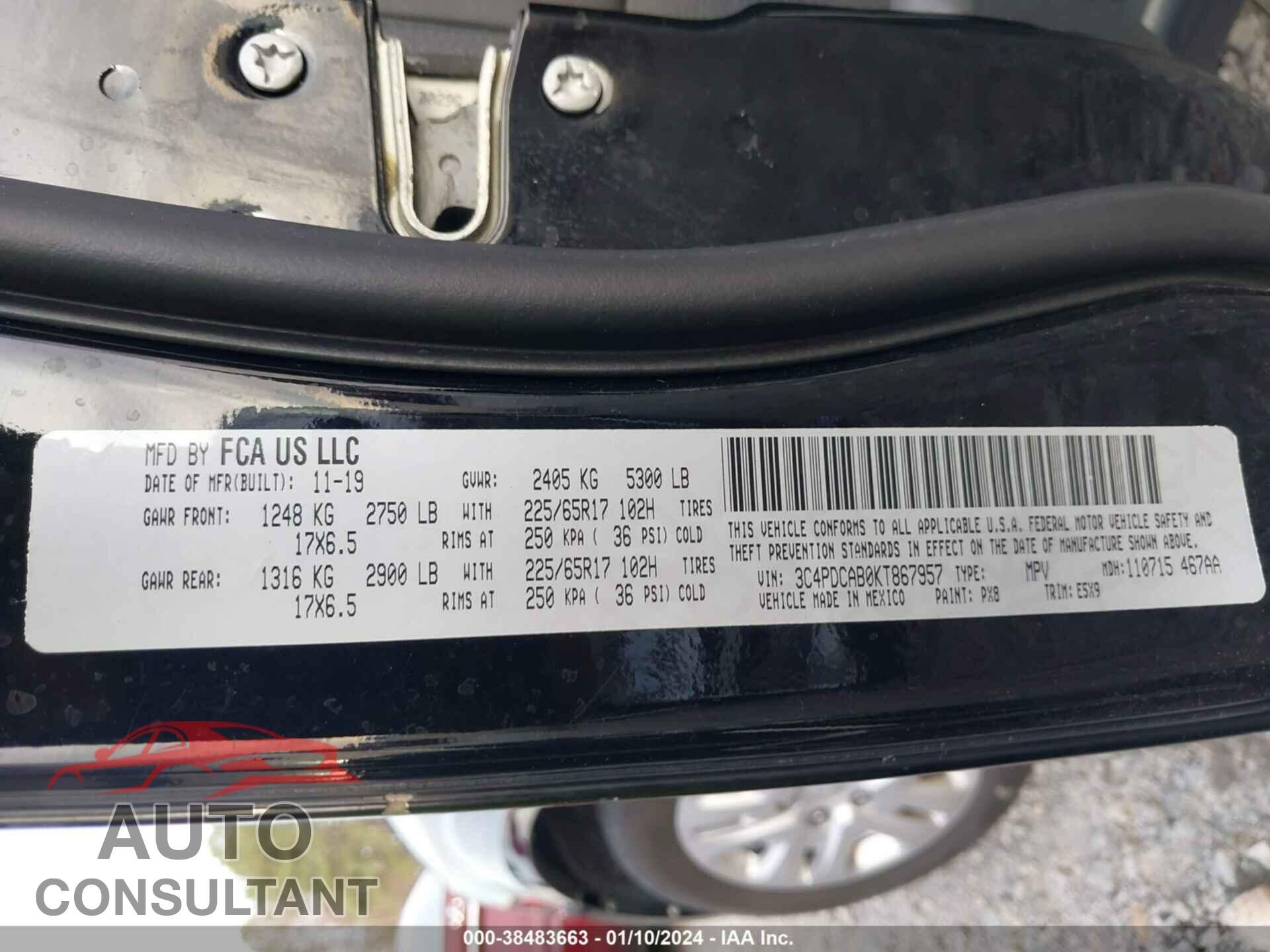 DODGE JOURNEY 2019 - 3C4PDCAB0KT867957