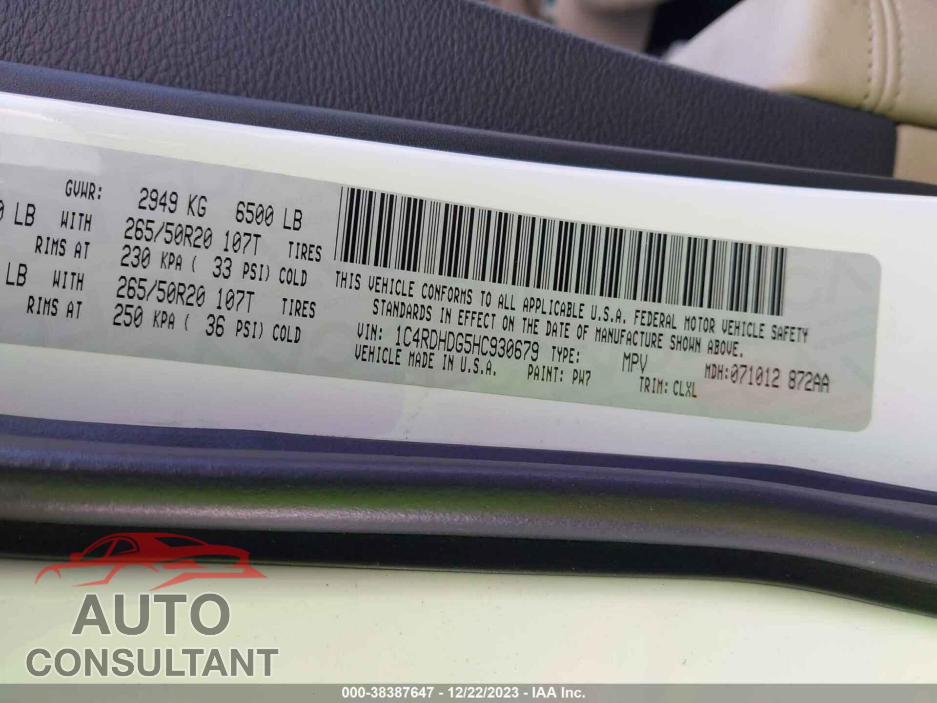 DODGE DURANGO 2017 - 1C4RDHDG5HC930679