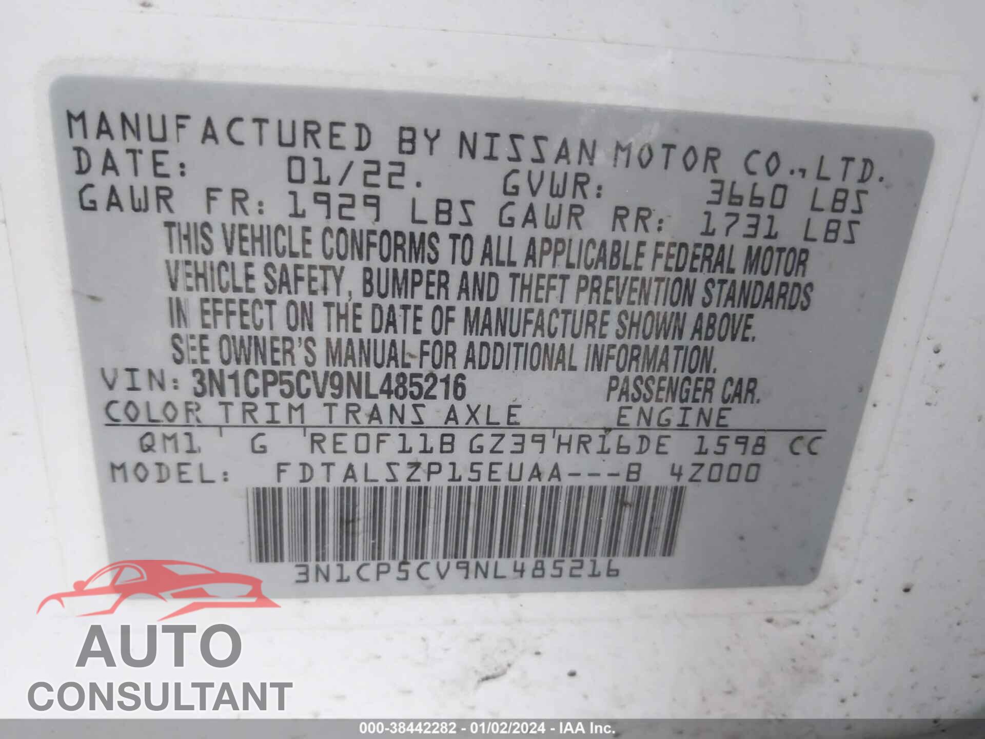 NISSAN KICKS 2022 - 3N1CP5CV9NL485216