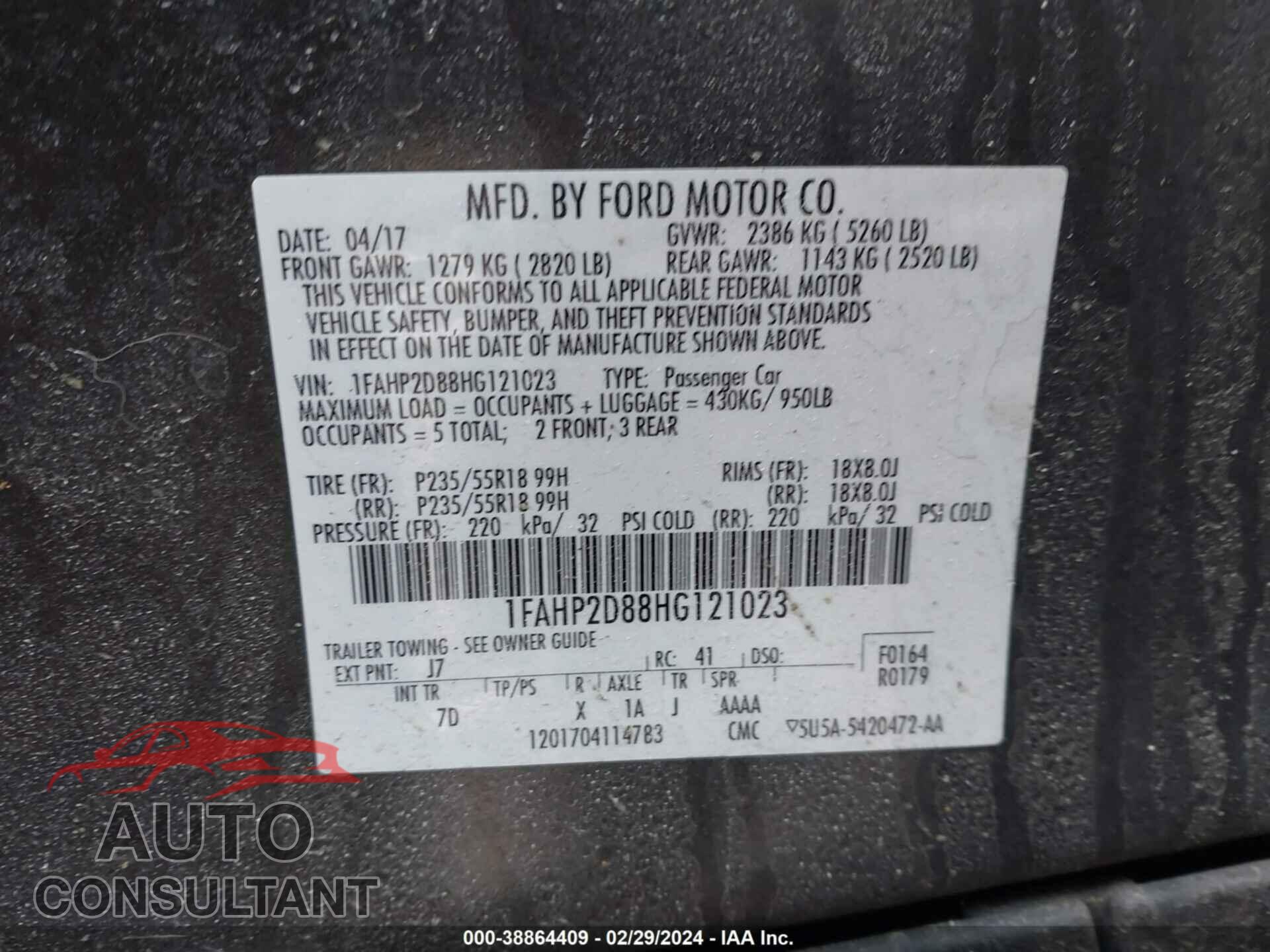 FORD TAURUS 2017 - 1FAHP2D88HG121023