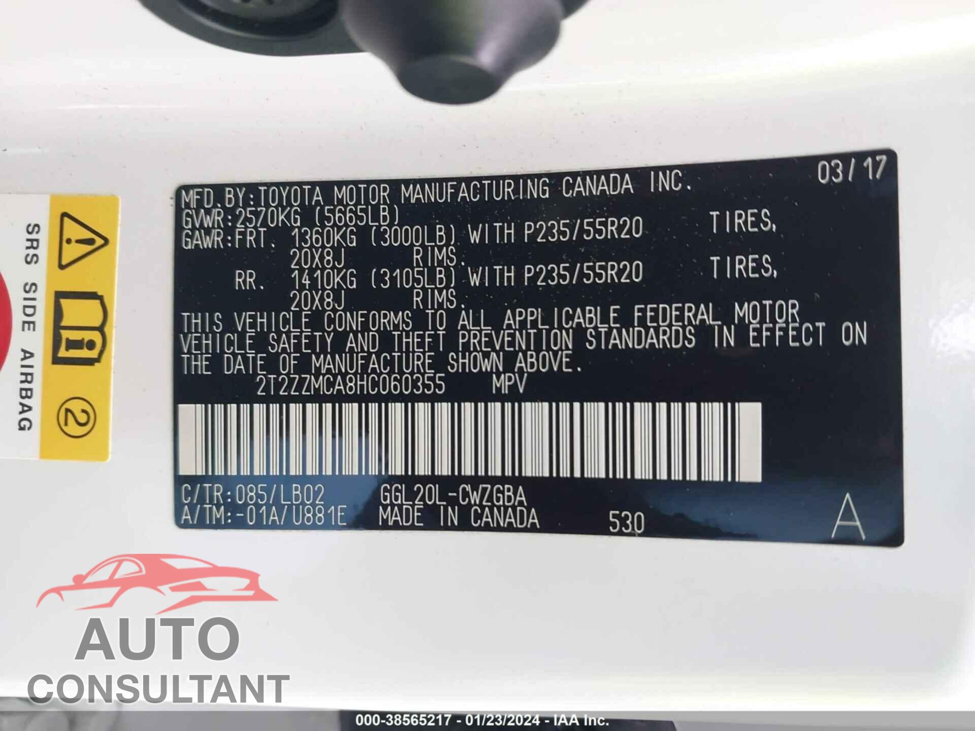 LEXUS RX 350 2017 - 2T2ZZMCA8HC060355