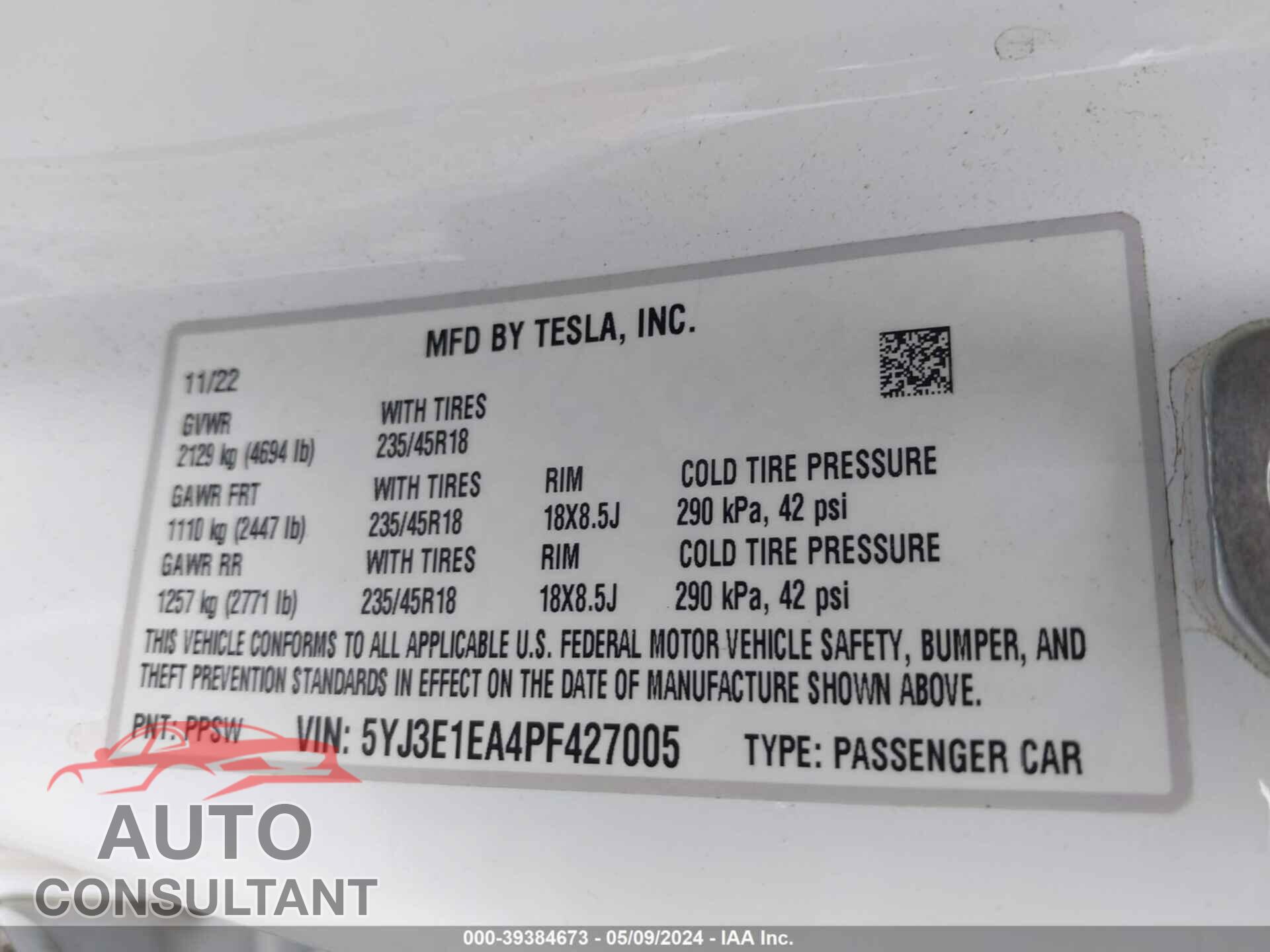 TESLA MODEL 3 2023 - 5YJ3E1EA4PF427005