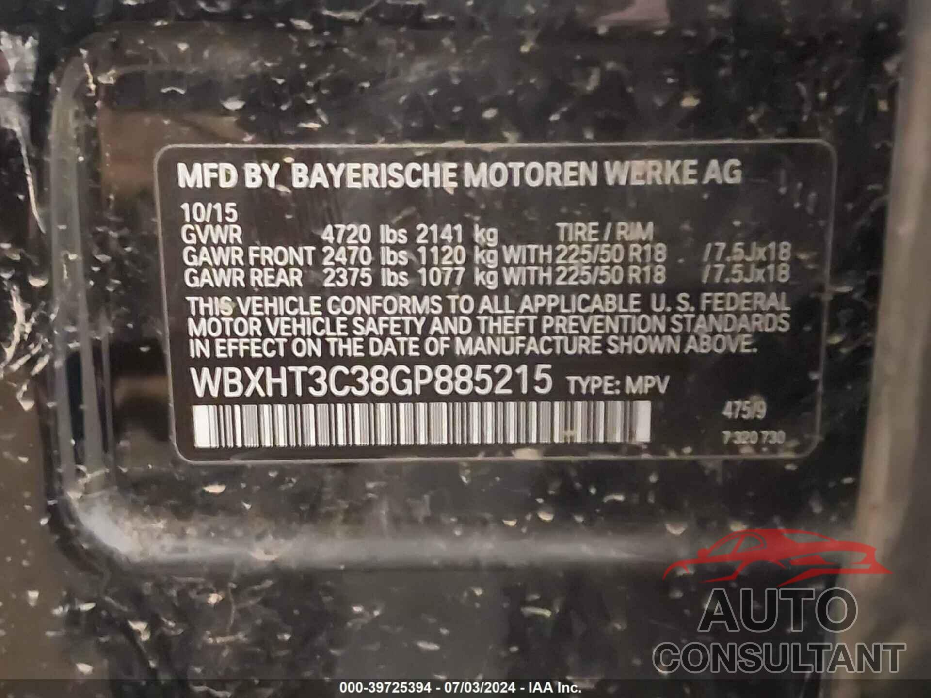 BMW X1 2016 - WBXHT3C38GP885215