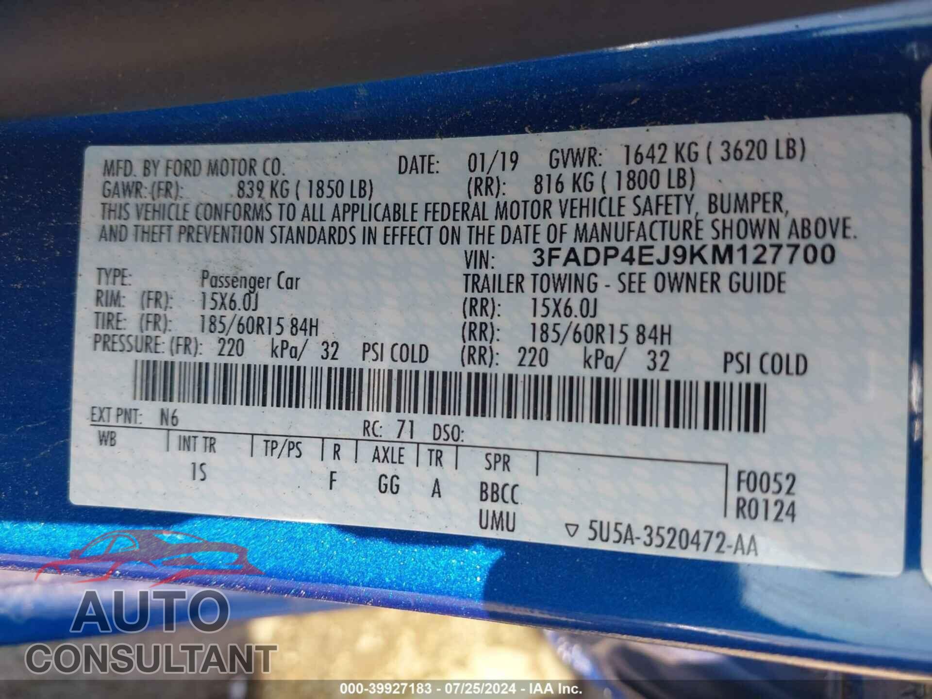 FORD FIESTA 2019 - 3FADP4EJ9KM127700