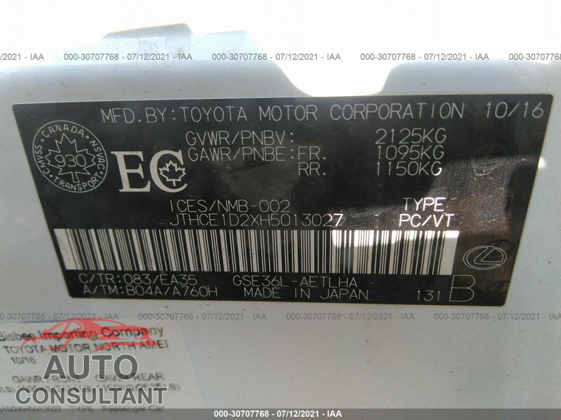 LEXUS IS 2017 - JTHCE1D2XH5013027