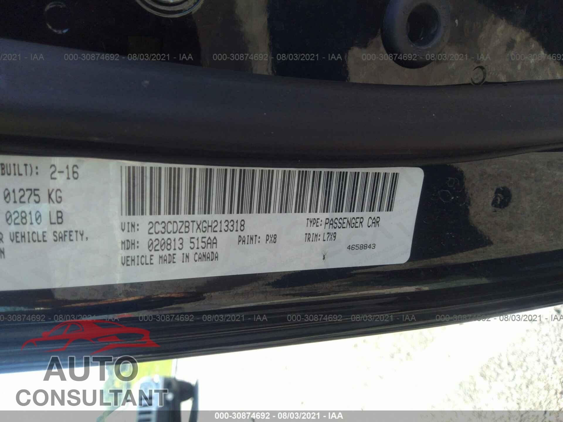 DODGE CHALLENGER 2016 - 2C3CDZBTXGH213318