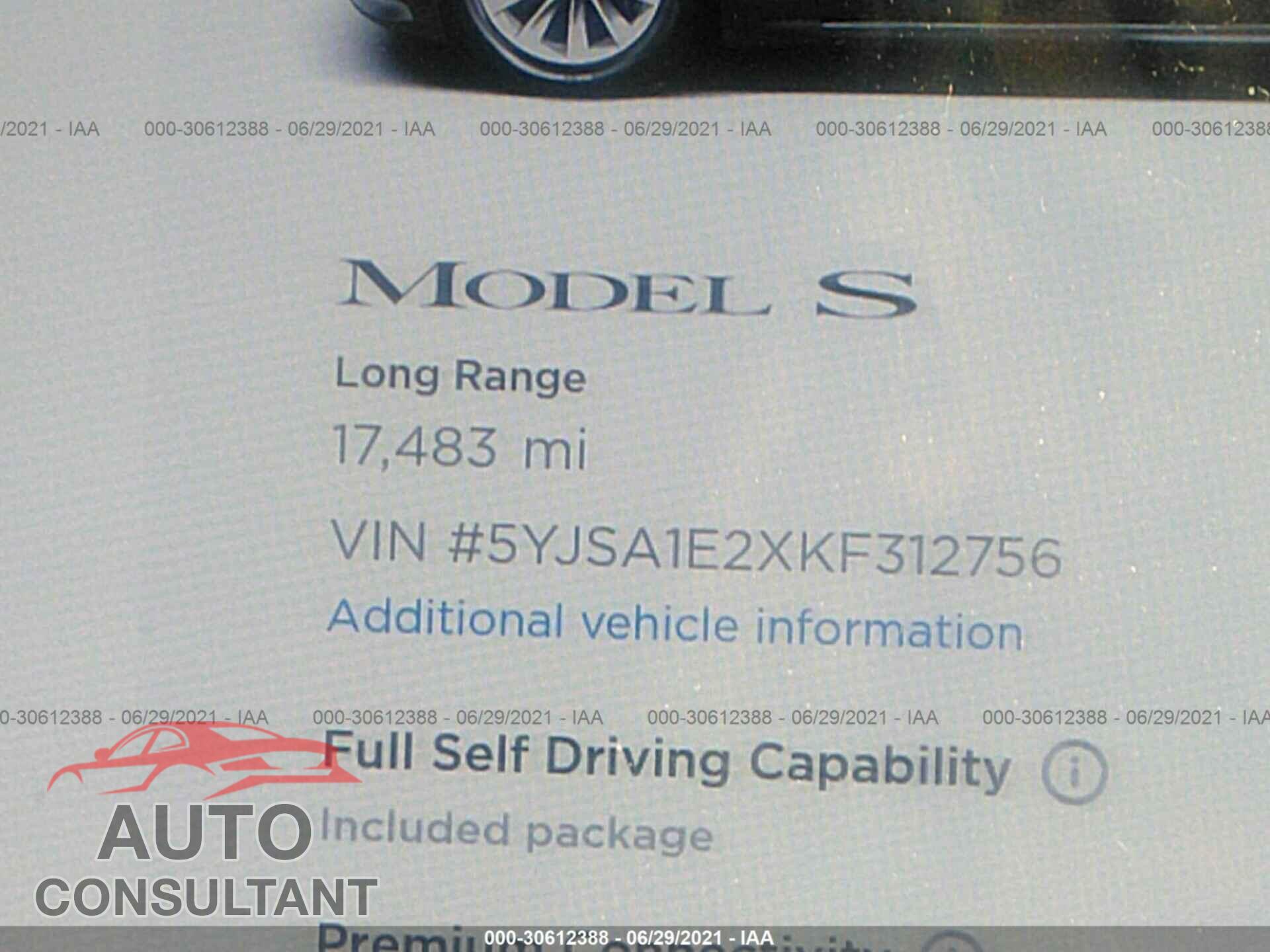 TESLA MODEL S 2019 - 5YJSA1E2XKF312756