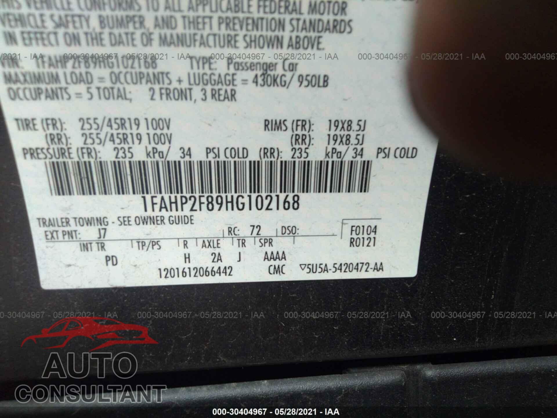 FORD TAURUS 2017 - 1FAHP2F89HG102168