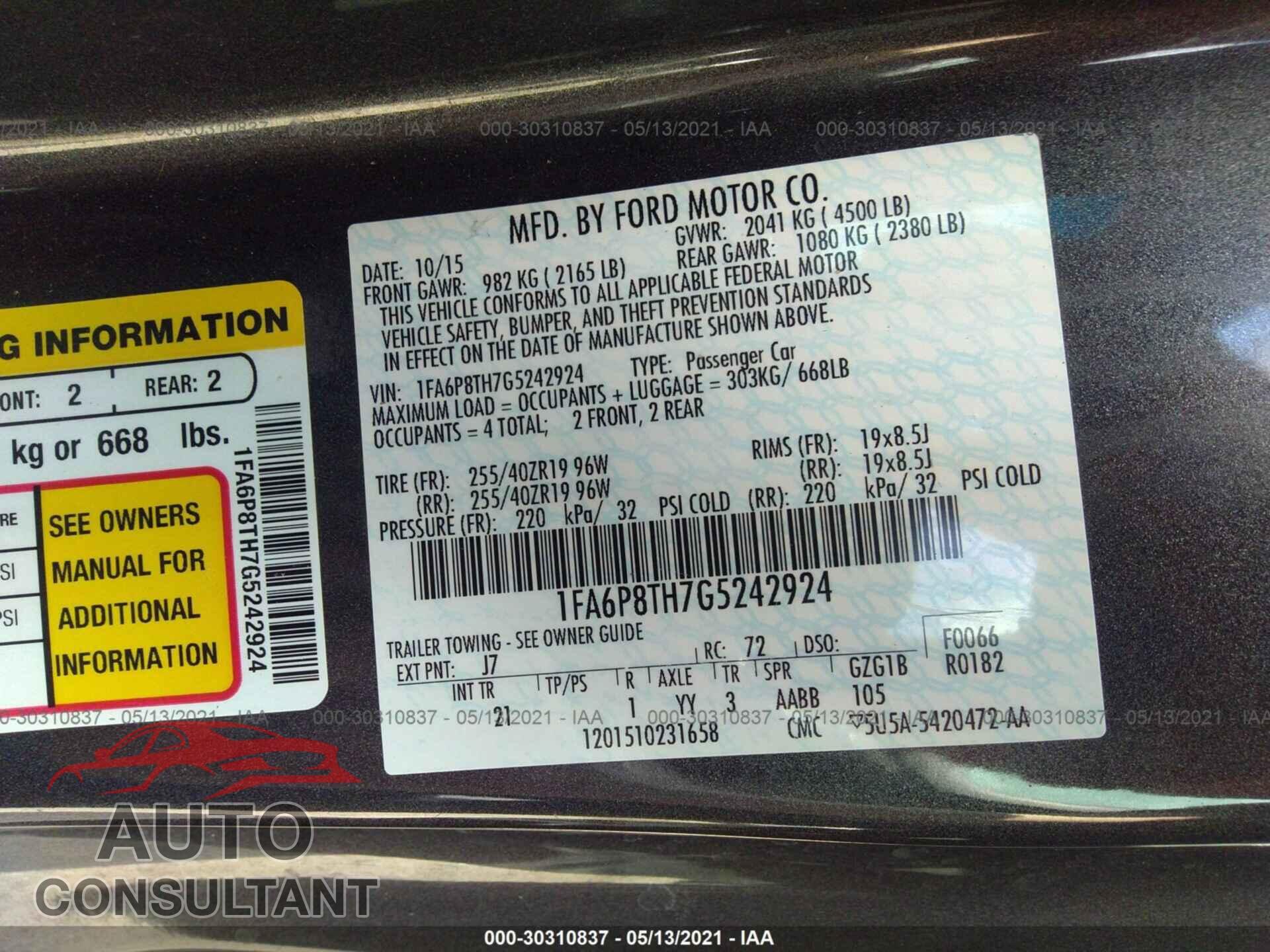 FORD MUSTANG 2016 - 1FA6P8TH7G5242924