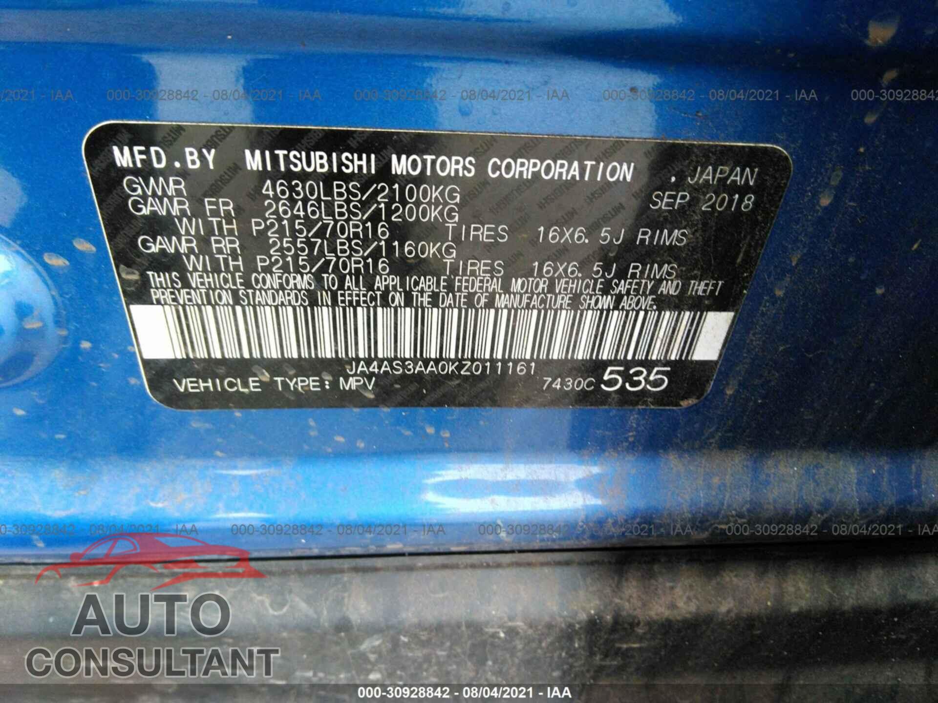 MITSUBISHI ECLIPSE CROSS 2019 - JA4AS3AA0KZ011161