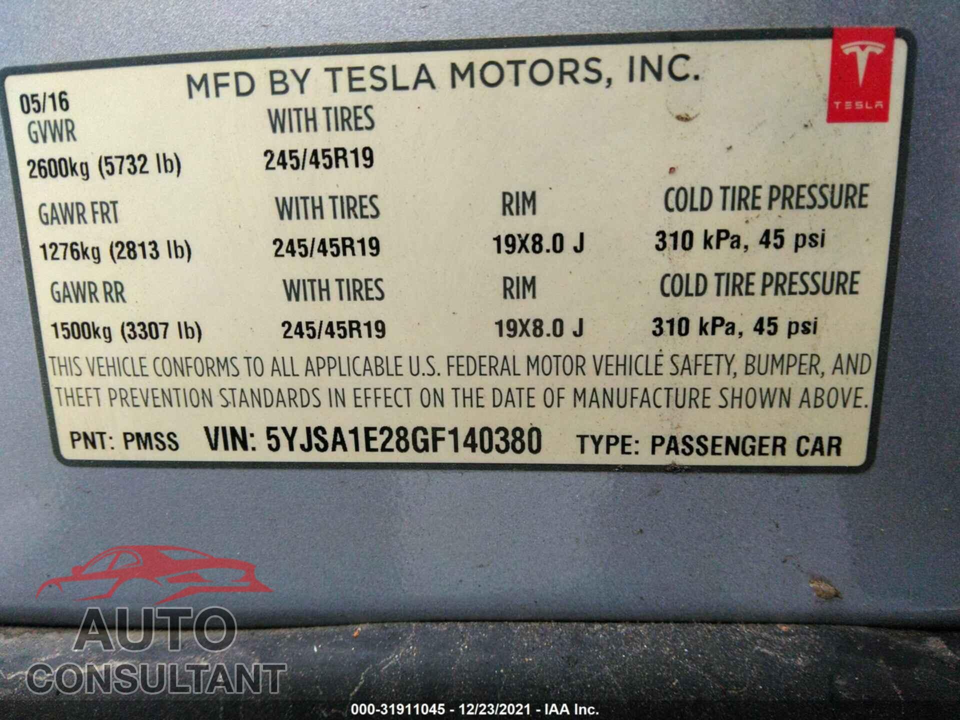 TESLA MODEL S 2016 - 5YJSA1E28GF140380