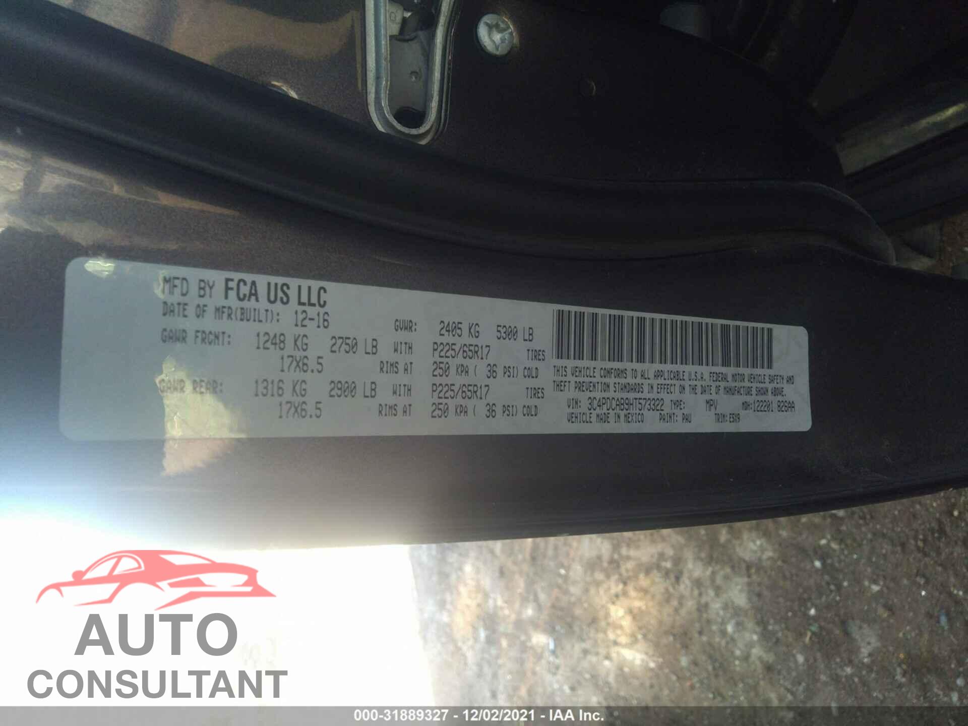 DODGE JOURNEY 2017 - 3C4PDCAB9HT573322
