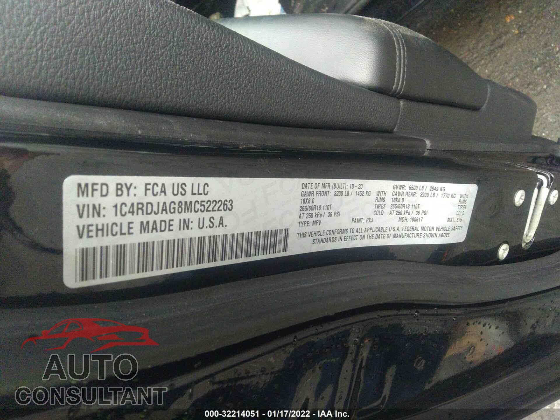 DODGE DURANGO 2021 - 1C4RDJAG8MC522263