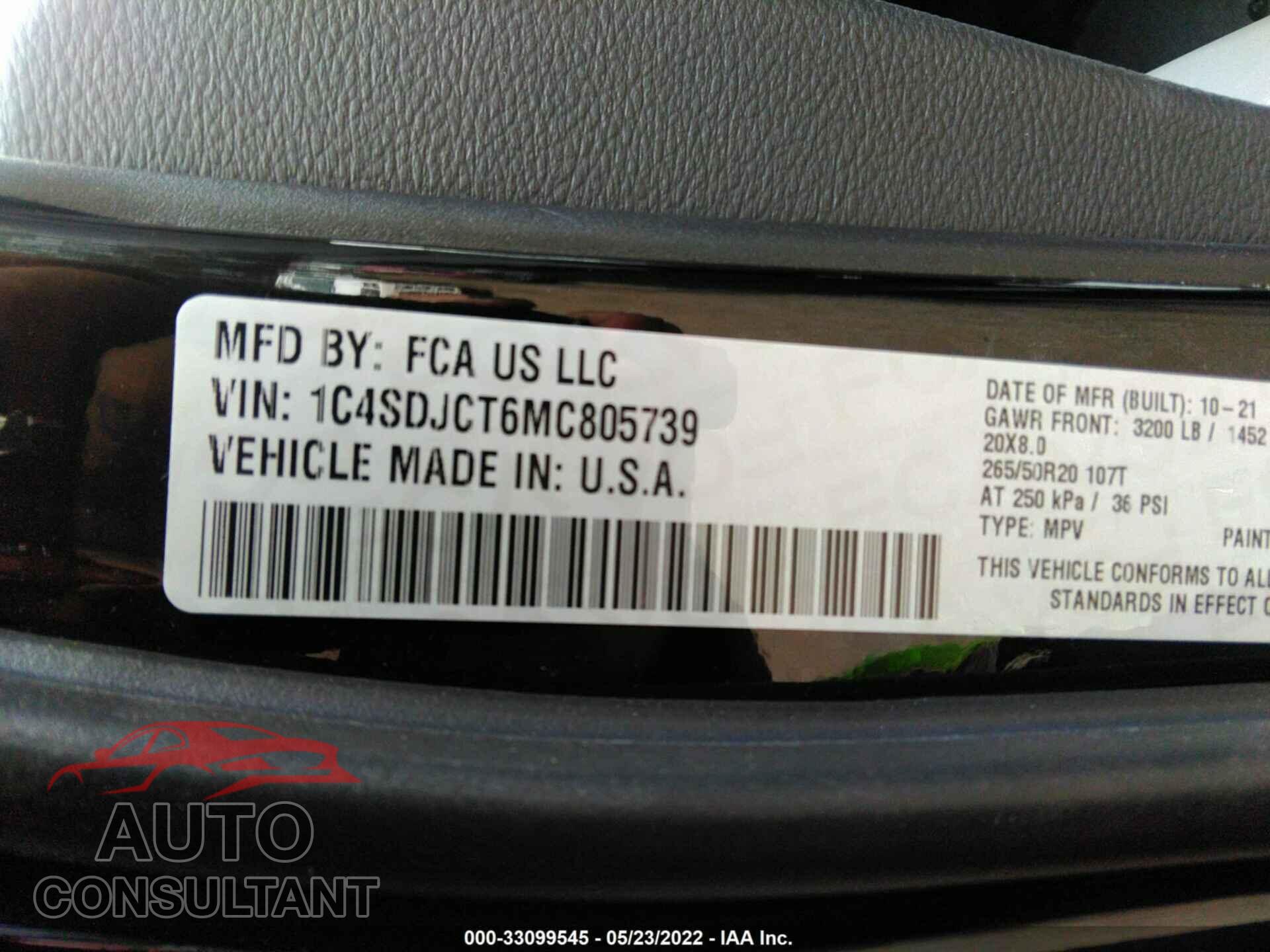 DODGE DURANGO 2021 - 1C4SDJCT6MC805739