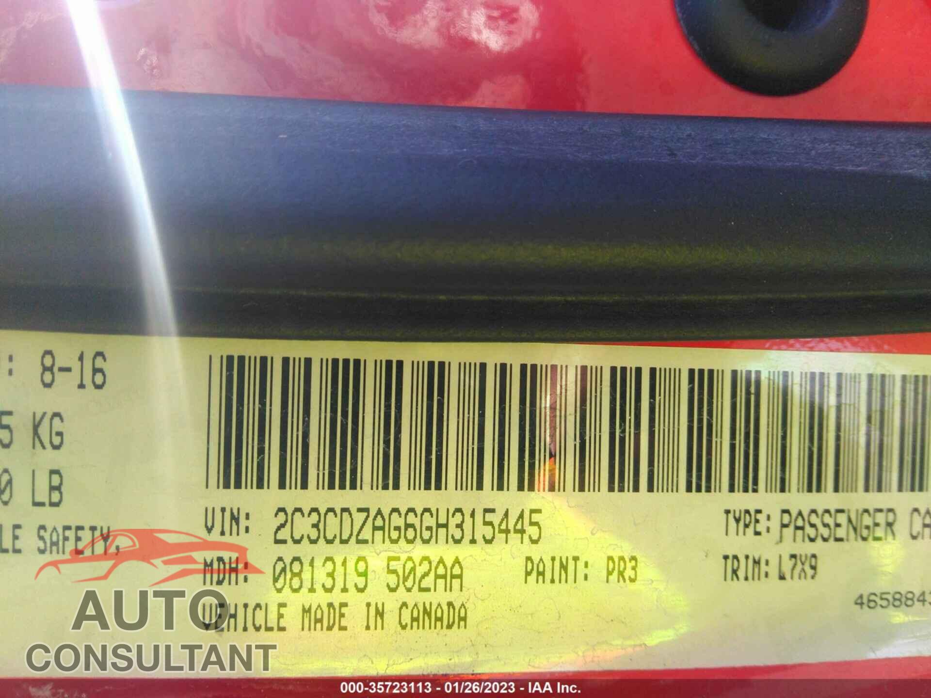 DODGE CHALLENGER 2016 - 2C3CDZAG6GH315445