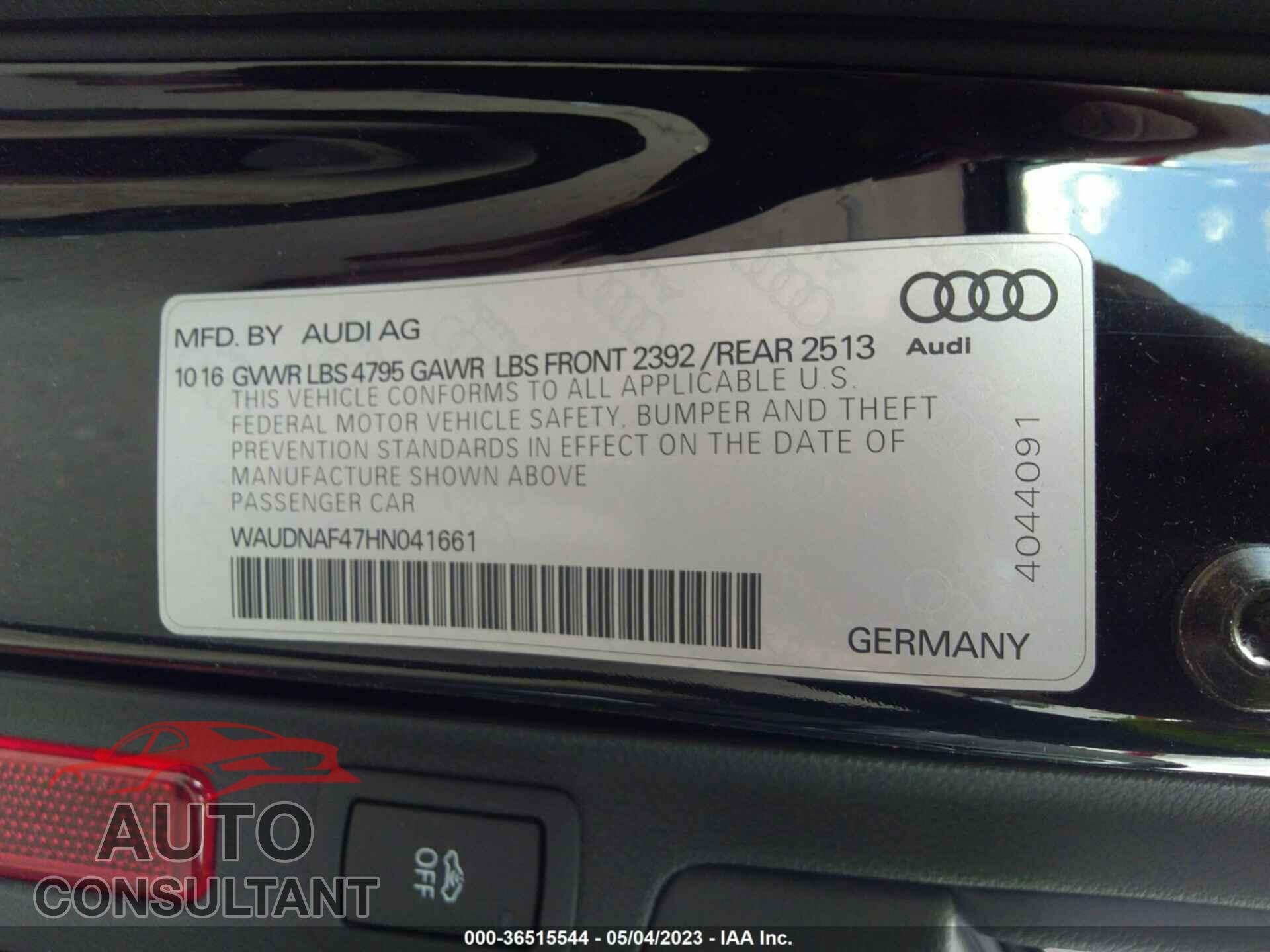 AUDI A4 2017 - WAUDNAF47HN041661