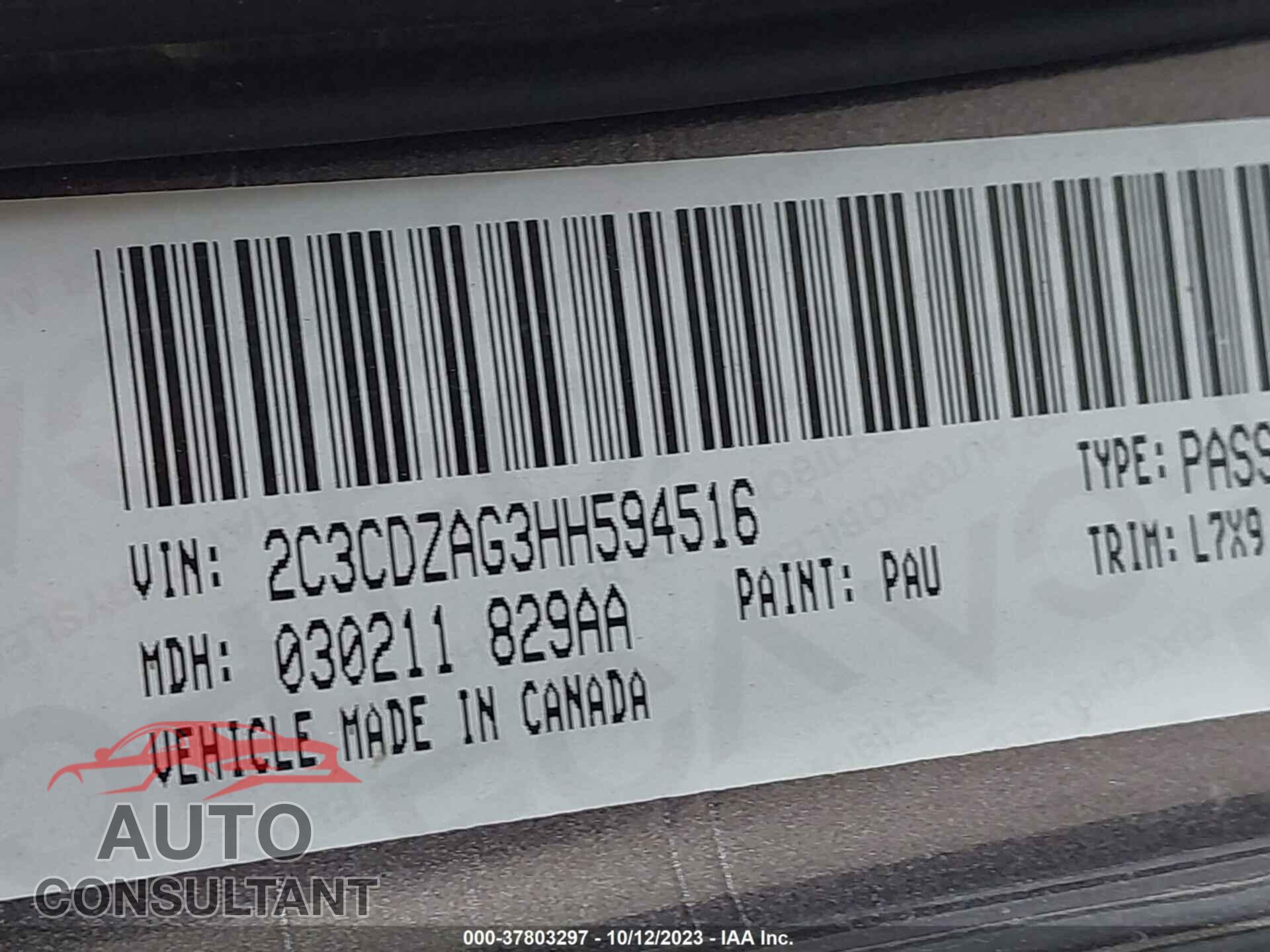 DODGE CHALLENGER 2017 - 2C3CDZAG3HH594516